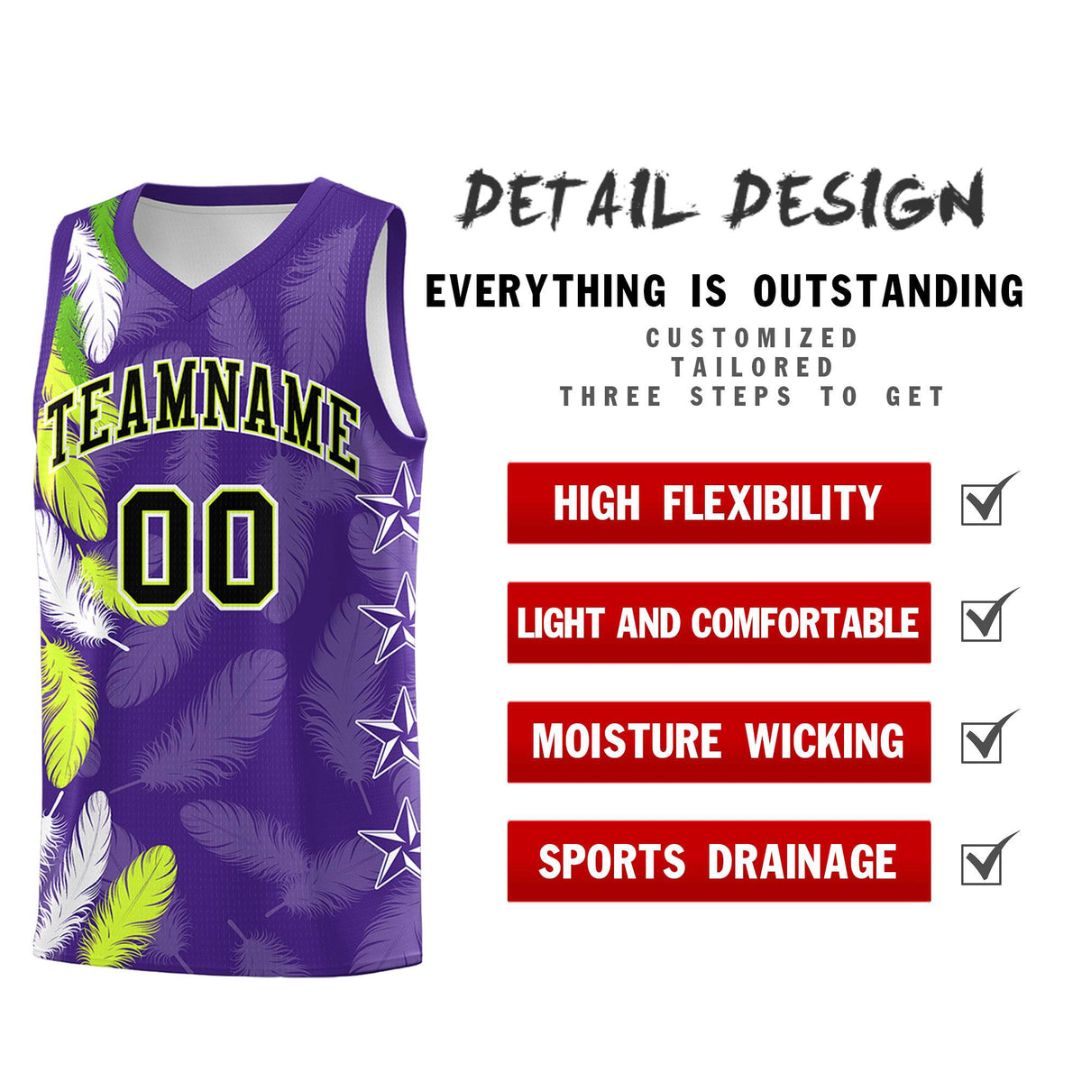 Custom Youth Basketball Jersey Purple Black Feather Series Sports Uniform
