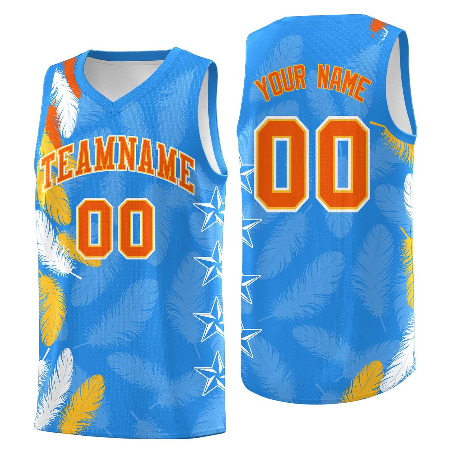 Custom Youth Basketball Jersey Powder Blue Orange Feather Series Sports Uniform