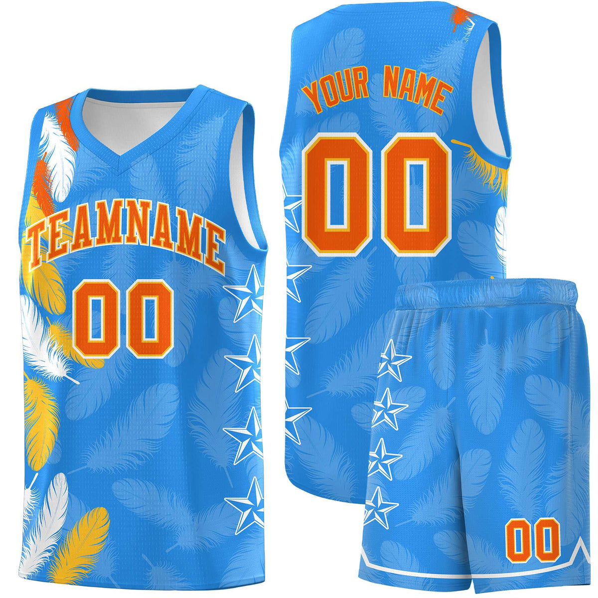 Custom Youth Basketball Jersey Powder Blue Orange Feather Series Sports Uniform
