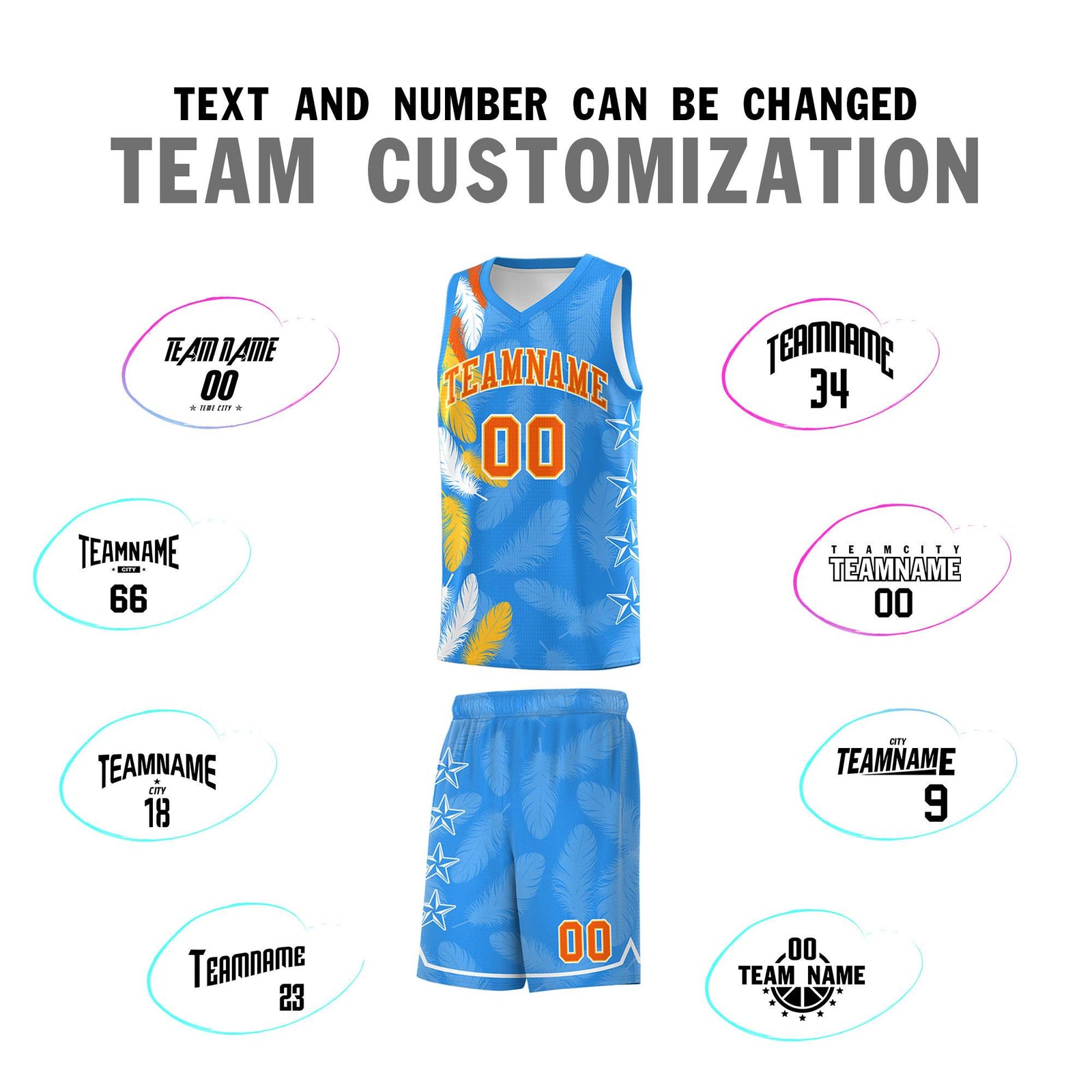 Custom Youth Basketball Jersey Powder Blue Orange Feather Series Sports Uniform