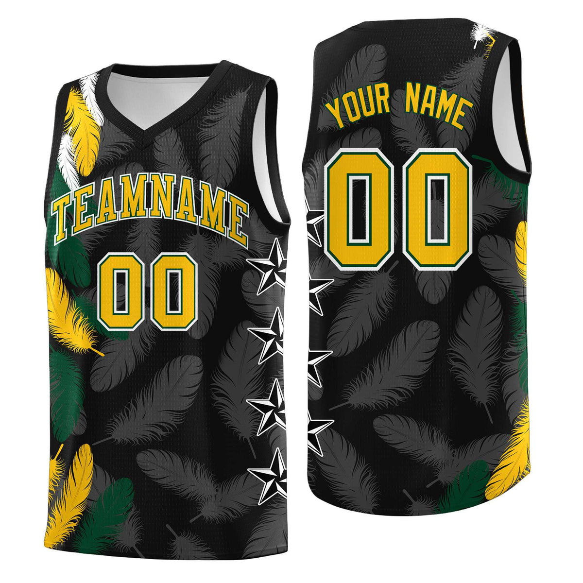 Custom Youth Basketball Jersey Black Gold Feather Series Sports Uniform