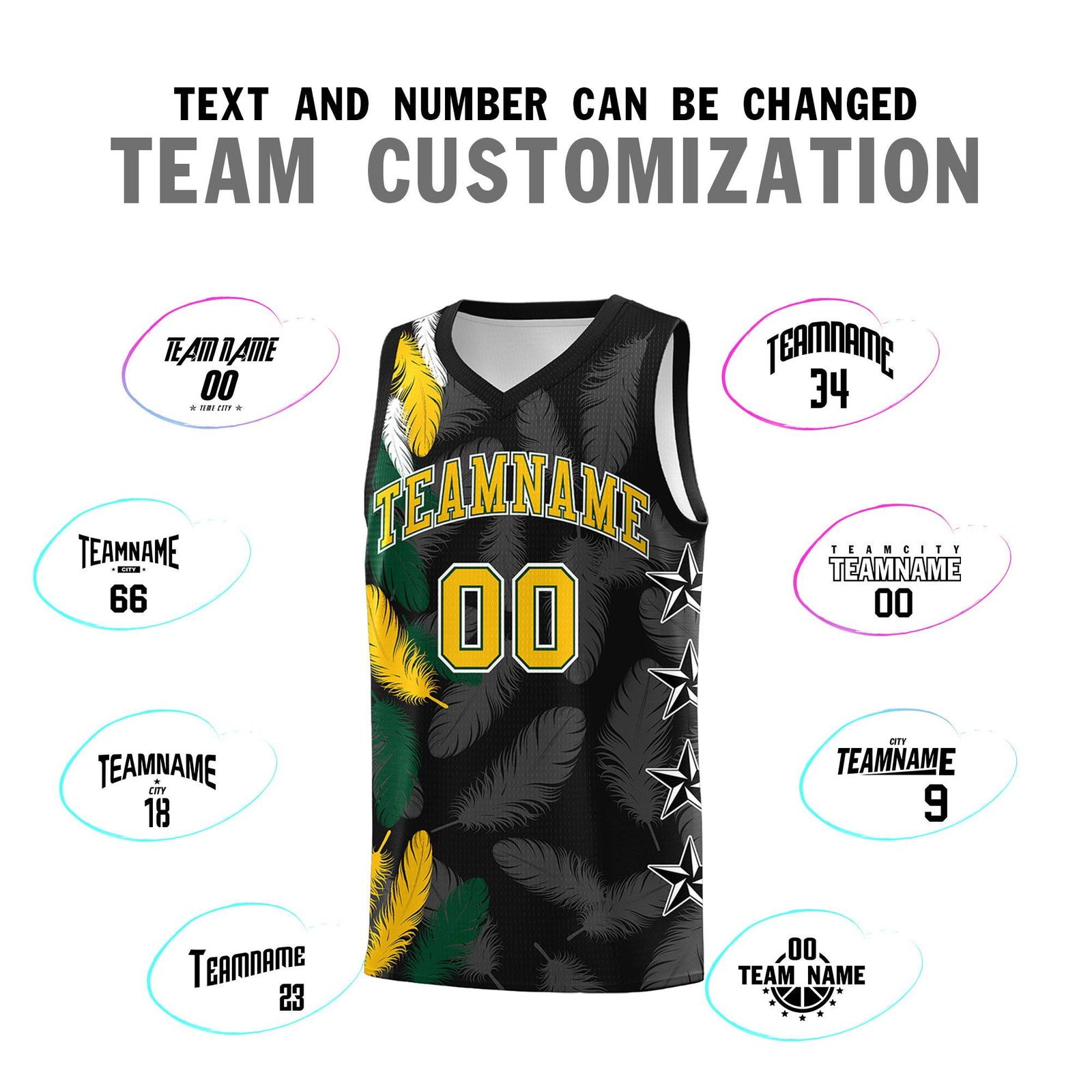Custom Youth Basketball Jersey Black Gold Feather Series Sports Uniform