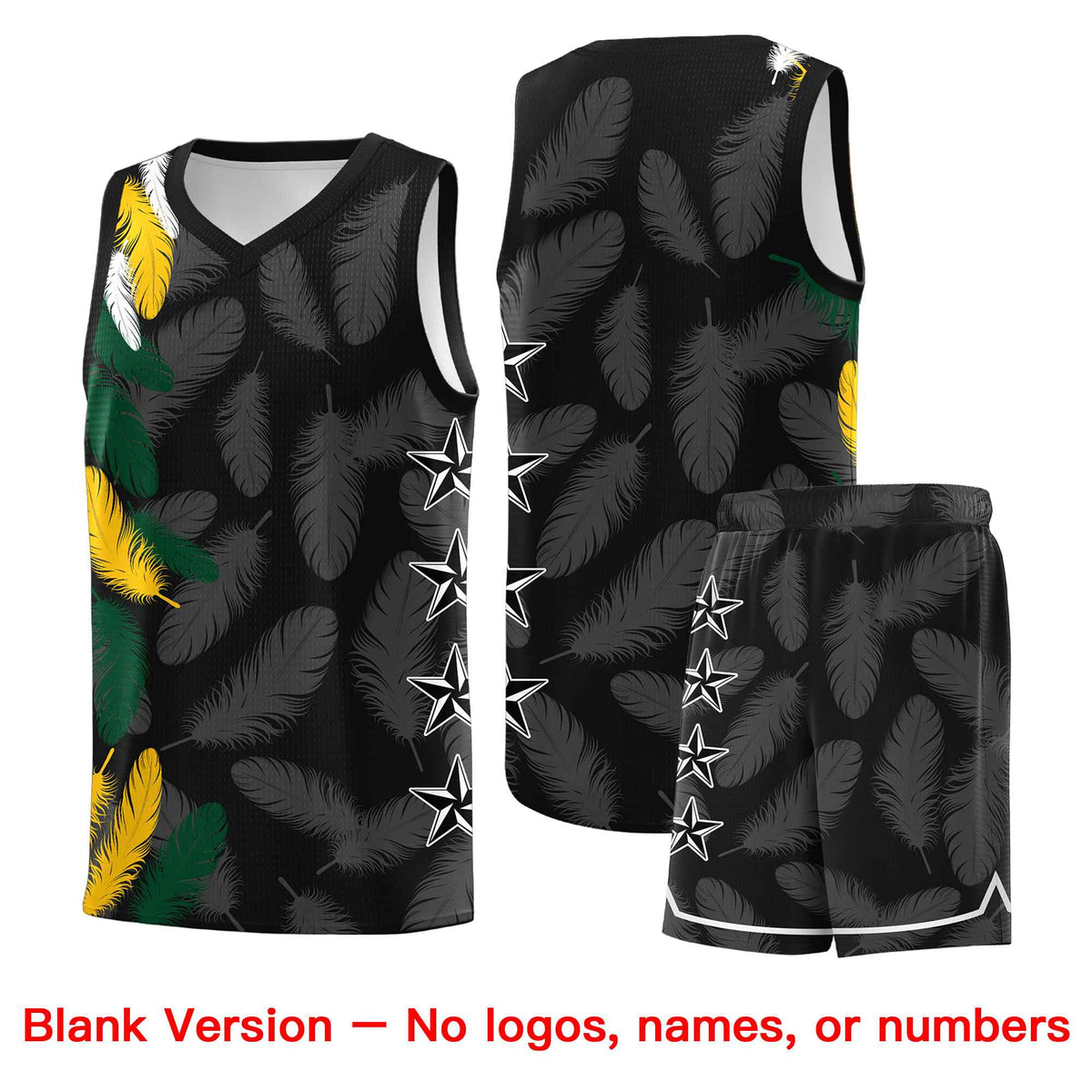 Custom Youth Basketball Jersey Black Gold Feather Series Sports Uniform