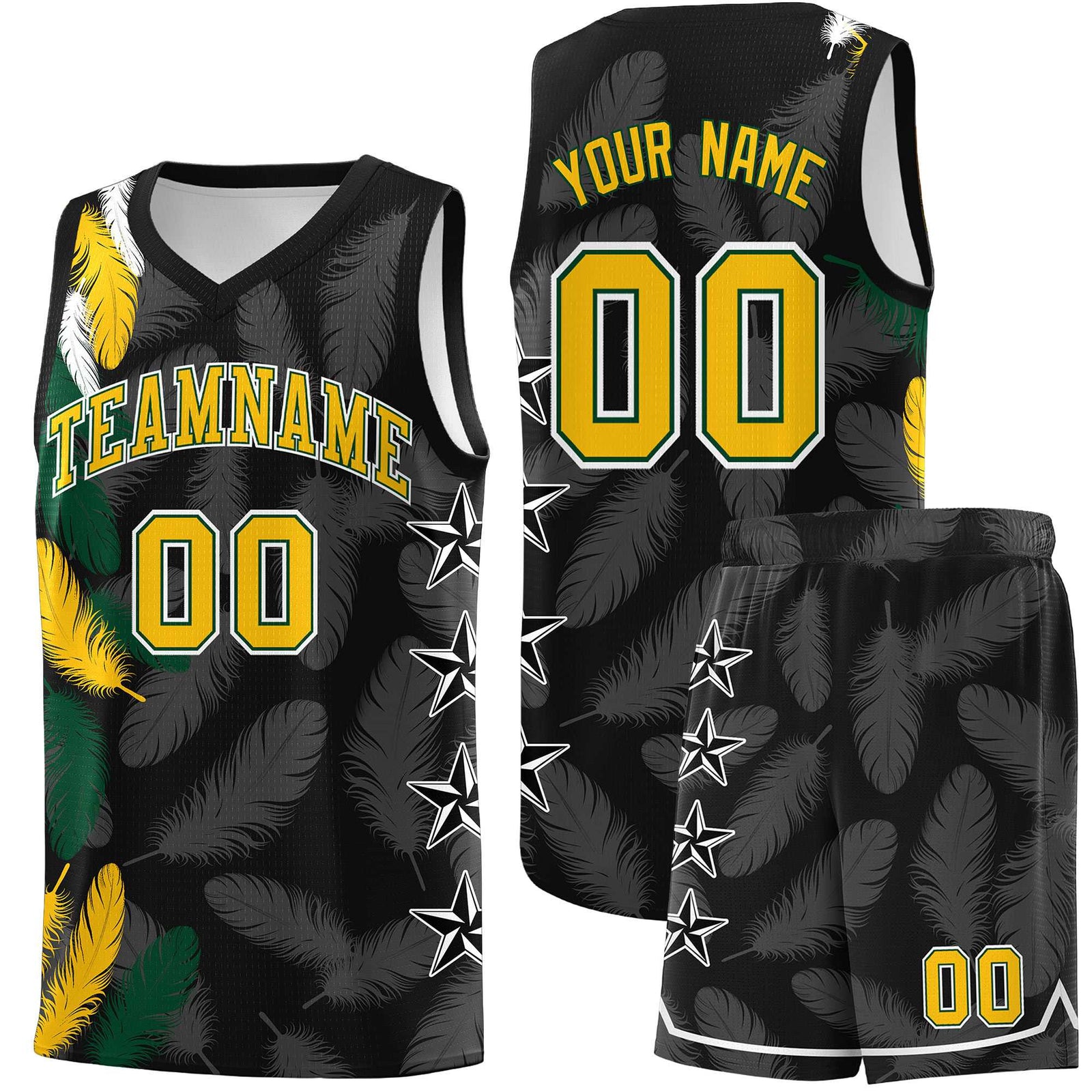 Custom Youth Basketball Jersey Black Gold Feather Series Sports Uniform