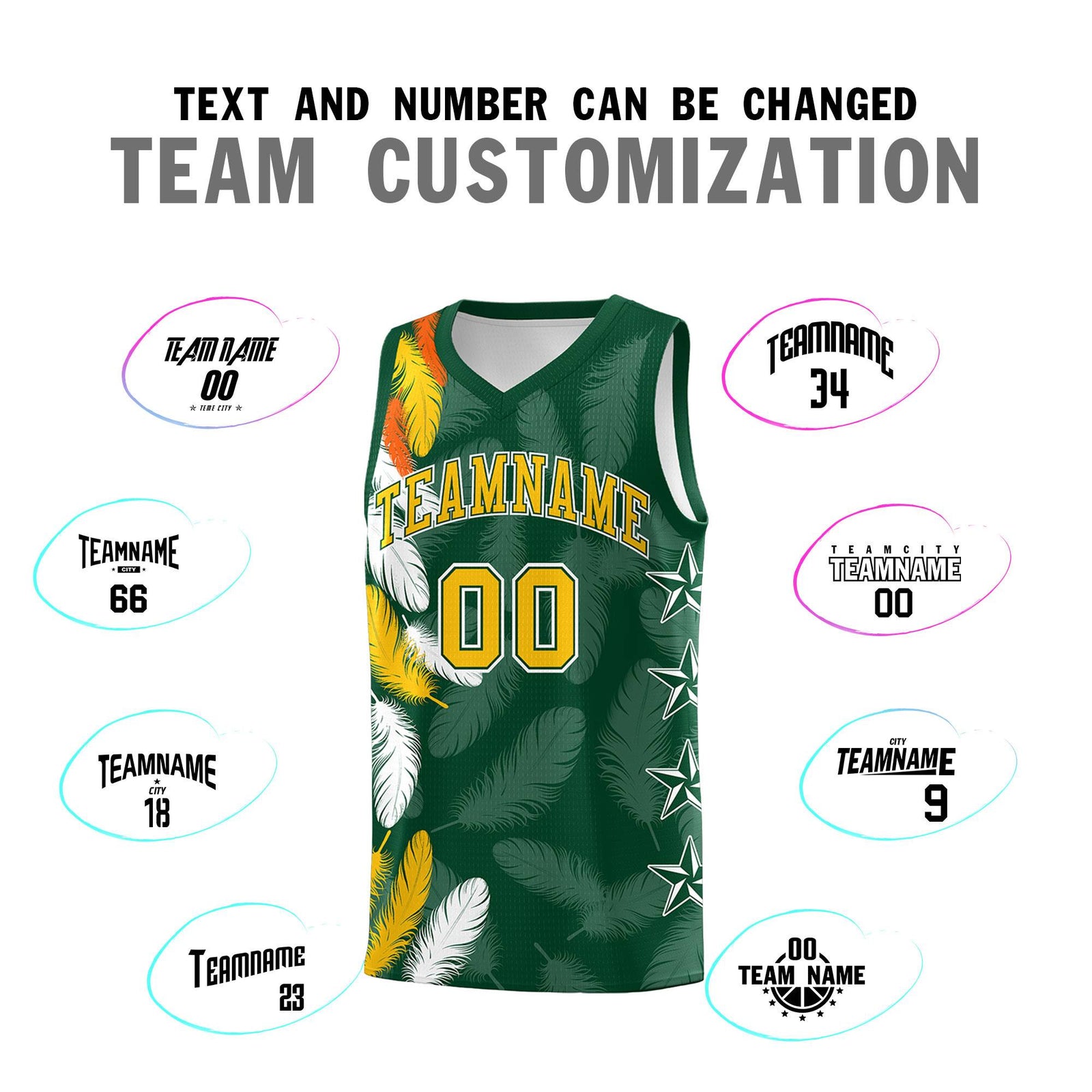 Custom Youth Basketball Jersey Green Gold Feather Series Sports Uniform