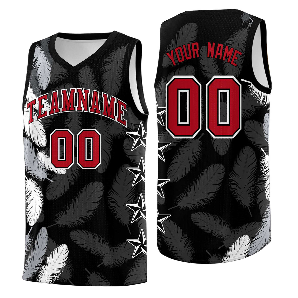 Custom Youth Basketball Jersey Black Red Feather Series Sports Uniform