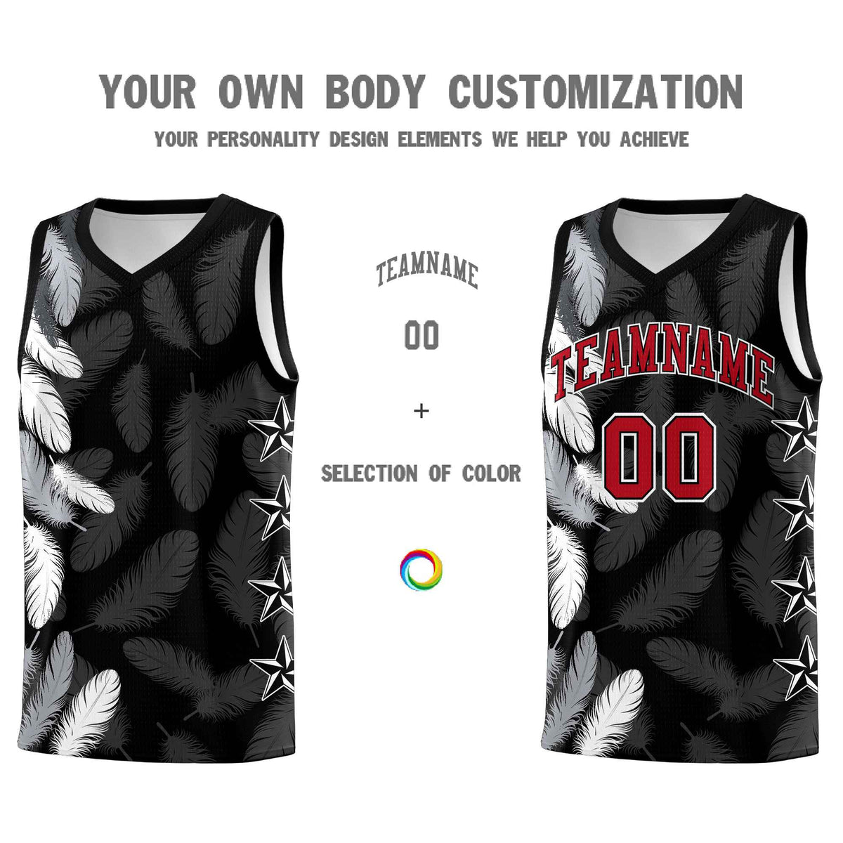 Custom Youth Basketball Jersey Black Red Feather Series Sports Uniform