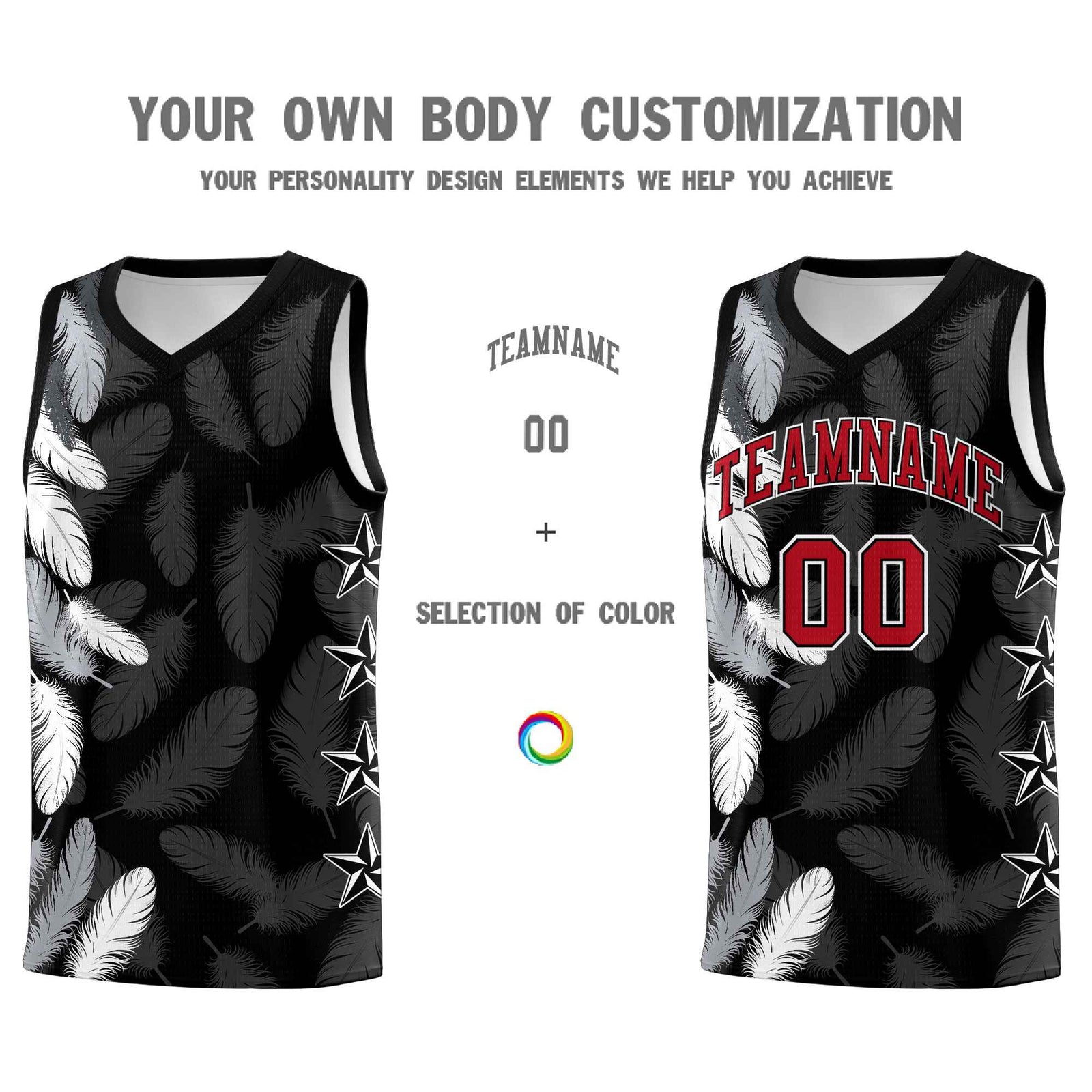 Custom Youth Basketball Jersey Black Red Feather Series Sports Uniform