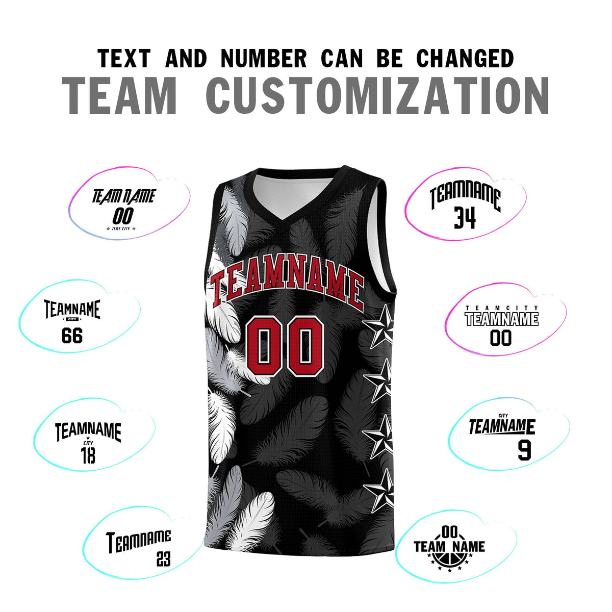 Custom Youth Basketball Jersey Black Red Feather Series Sports Uniform