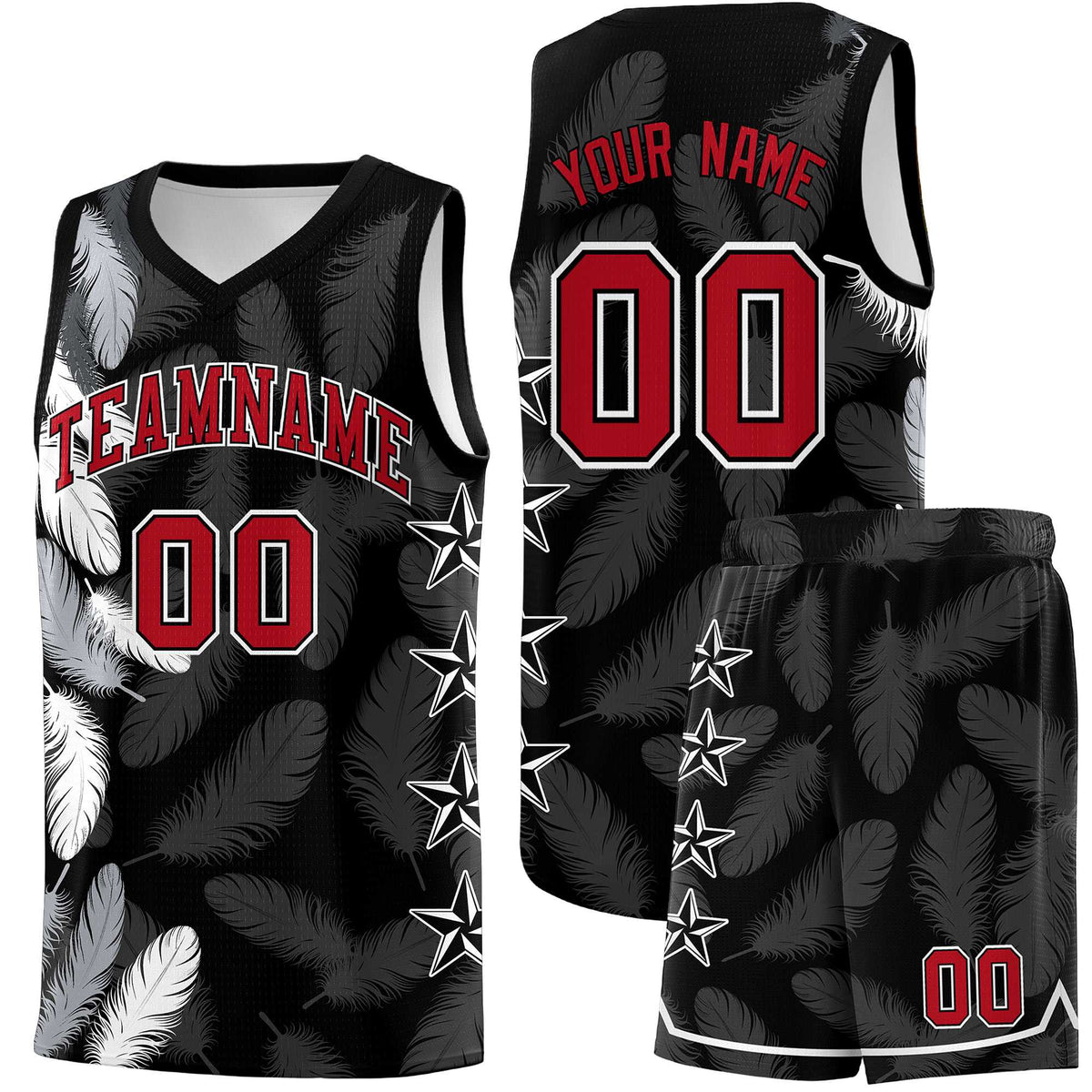 Custom Youth Basketball Jersey Black Red Feather Series Sports Uniform