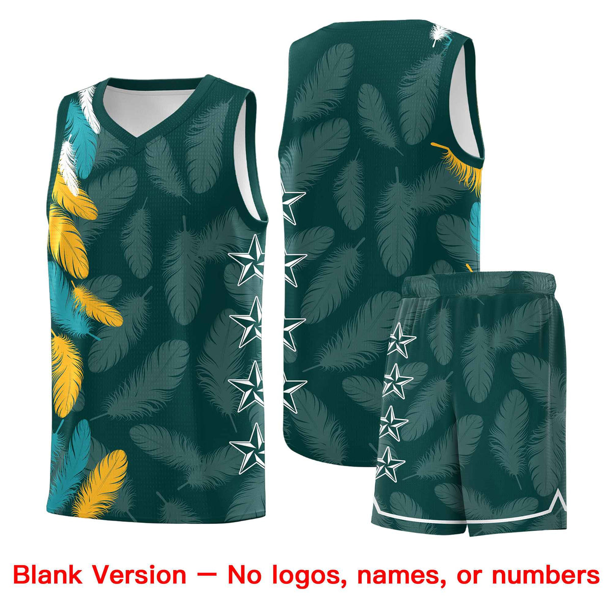 Custom Youth Basketball Jersey Midnight Green Gold Feather Series Sports Uniform