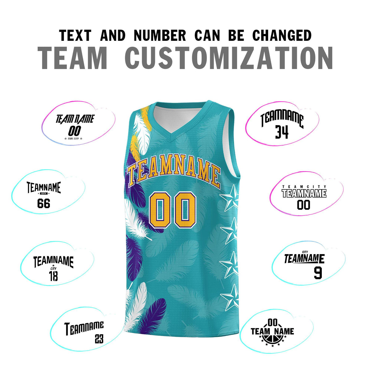 Custom Youth Basketball Jersey Aqua Gold Feather Series Sports Uniform