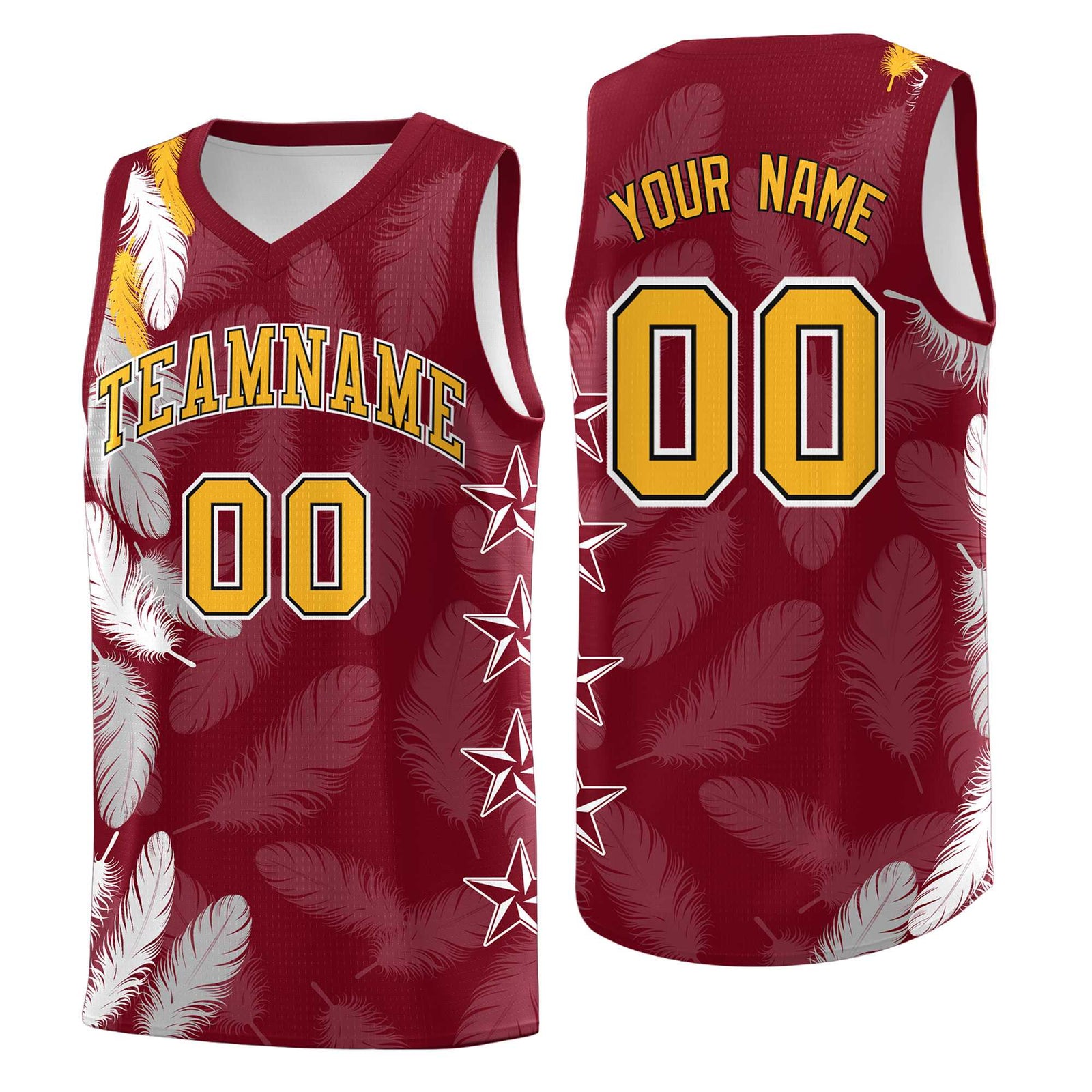 Custom Youth Basketball Jersey Crimson Gold Feather Series Sports Uniform