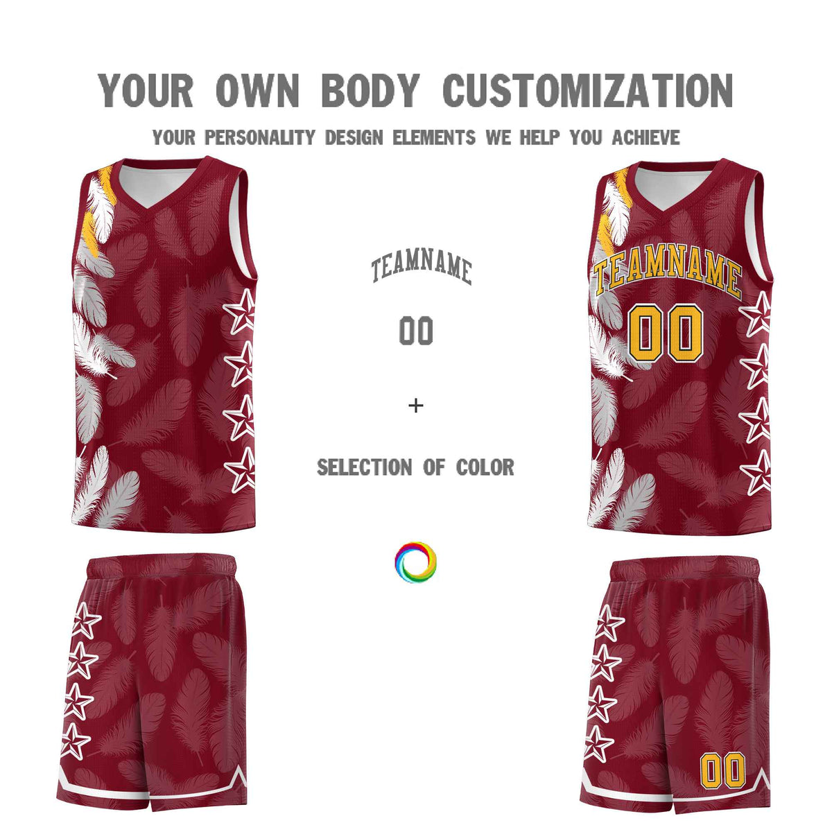 Custom Youth Basketball Jersey Crimson Gold Feather Series Sports Uniform
