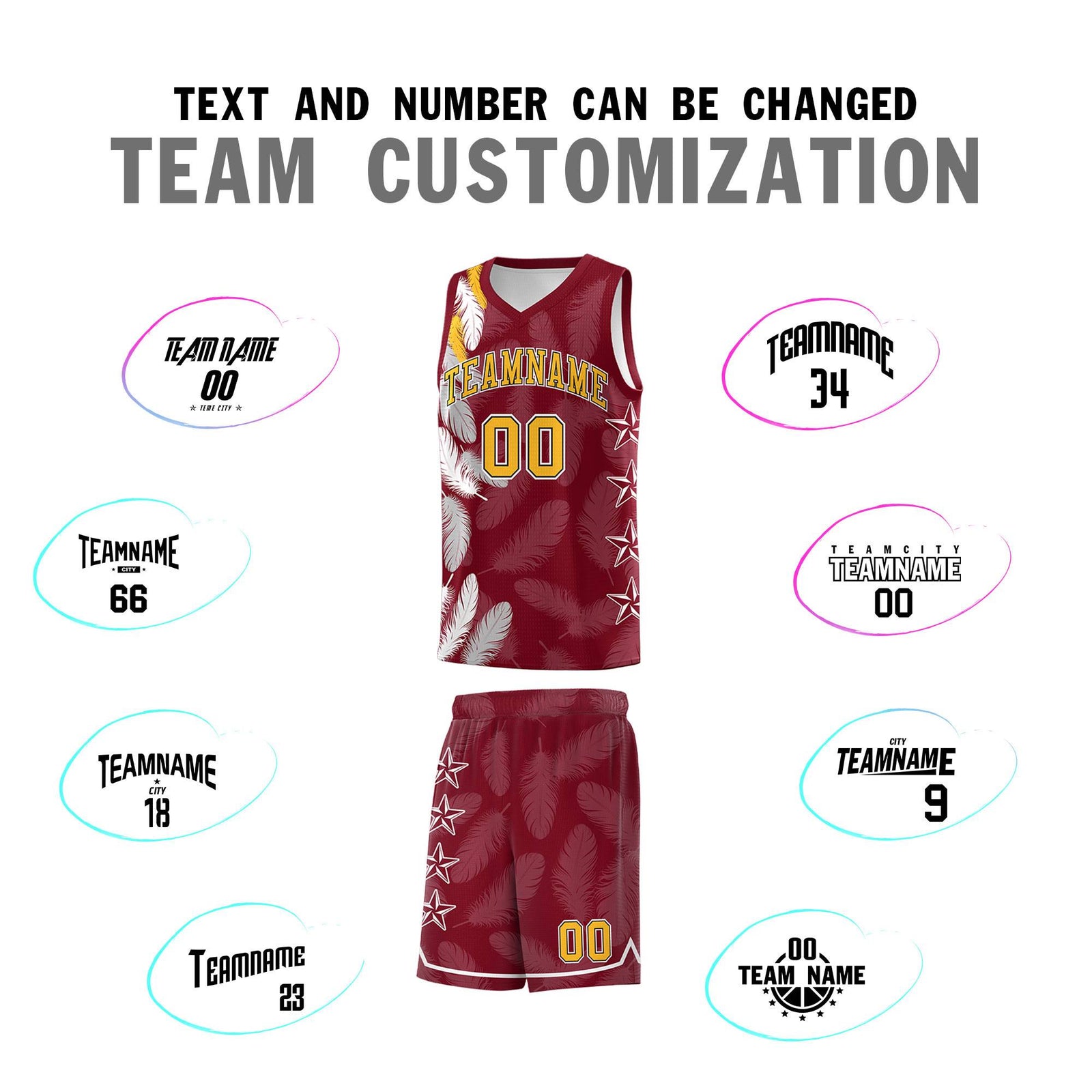 Custom Youth Basketball Jersey Crimson Gold Feather Series Sports Uniform