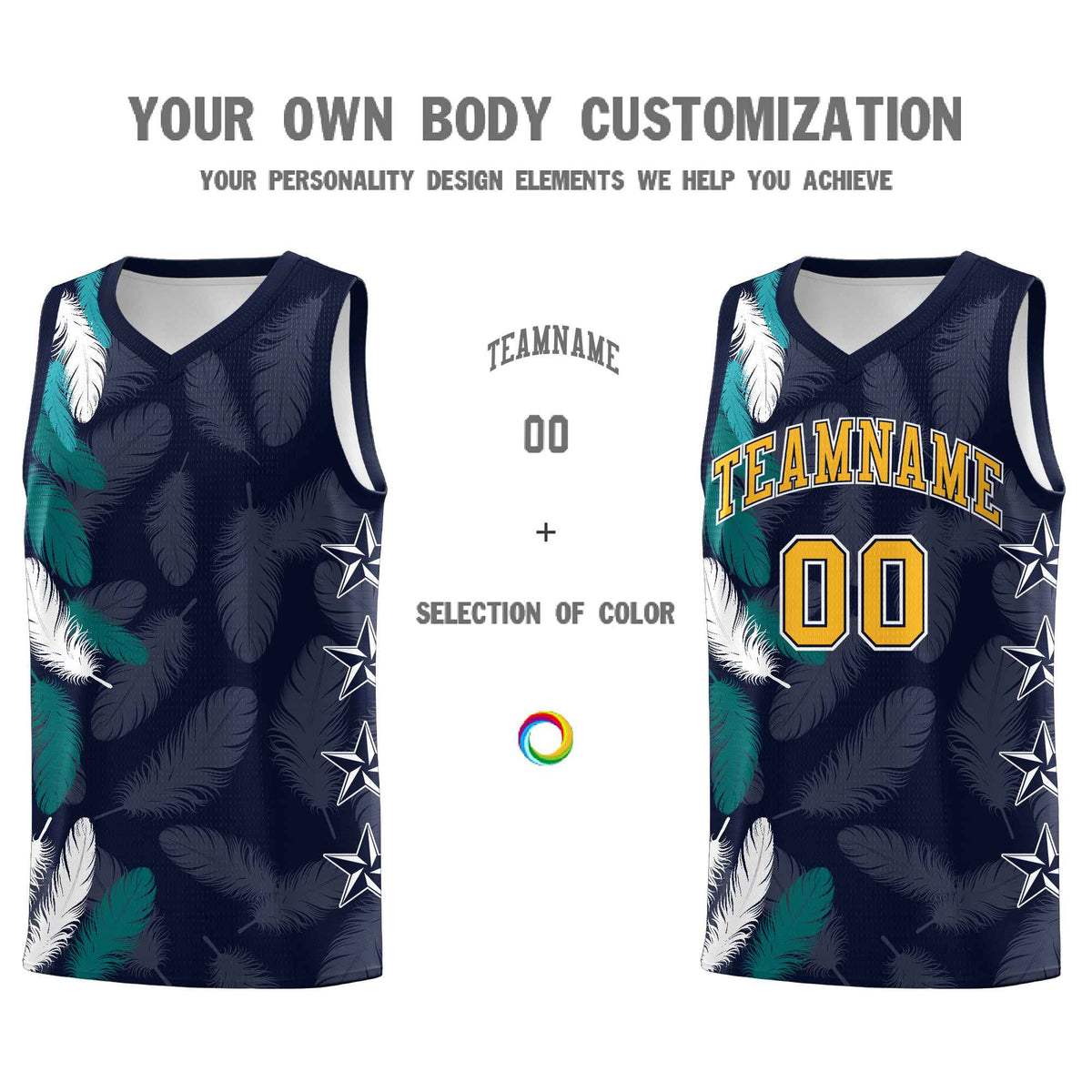 Custom Youth Basketball Jersey Navy Gold Feather Series Sports Uniform