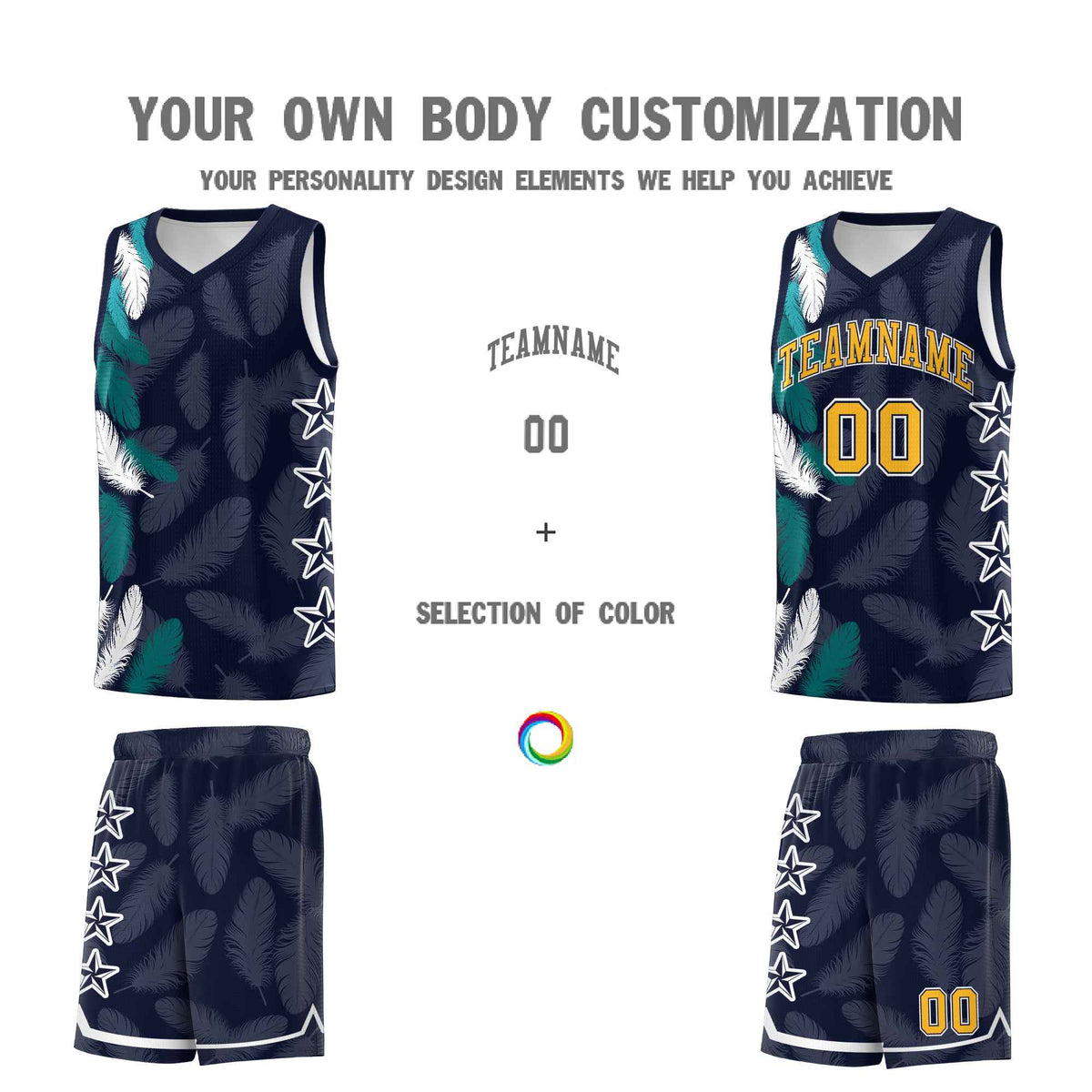 Custom Youth Basketball Jersey Navy Gold Feather Series Sports Uniform