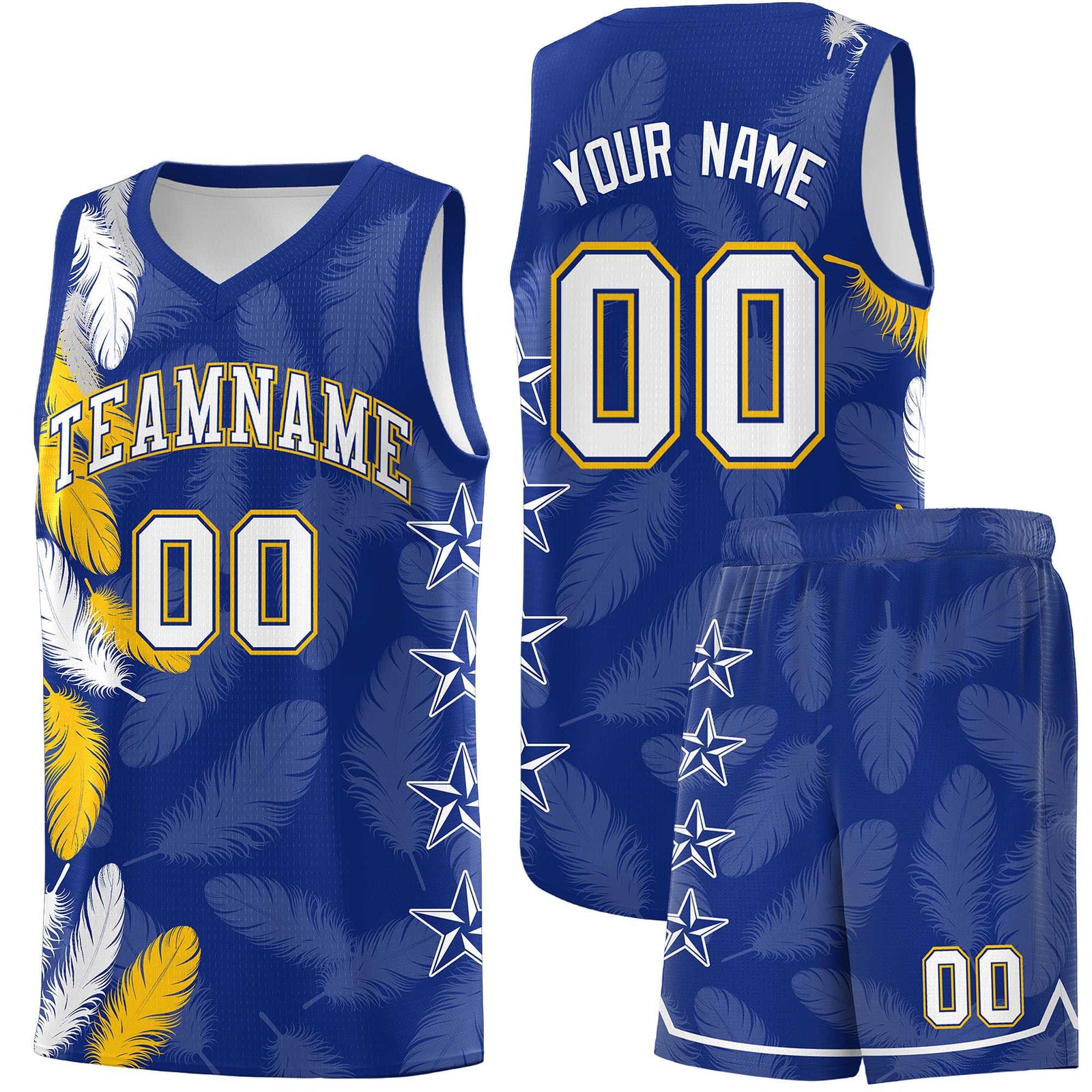 Custom Youth Basketball Jersey Royal White Feather Series Sports Uniform