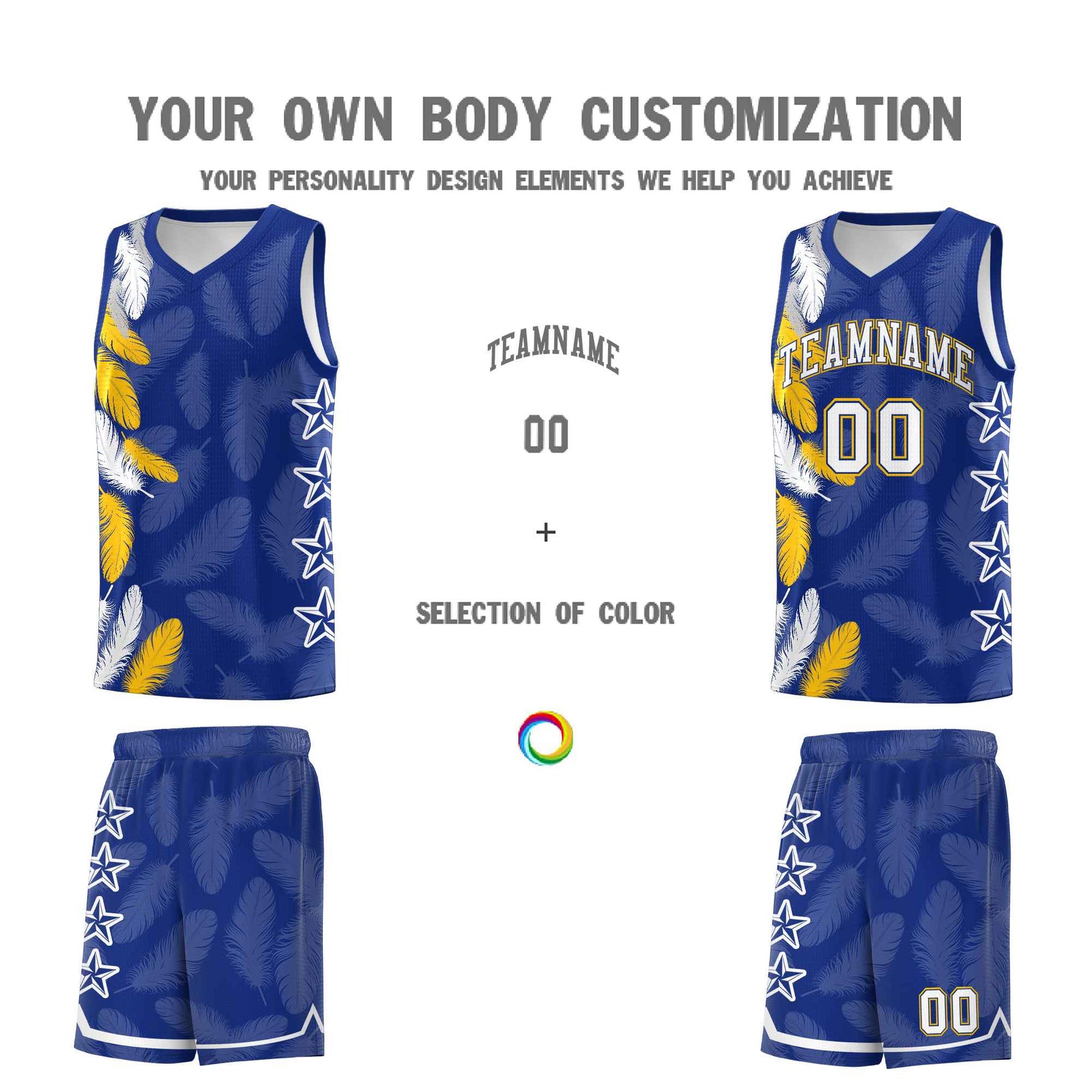 Custom Youth Basketball Jersey Royal White Feather Series Sports Uniform