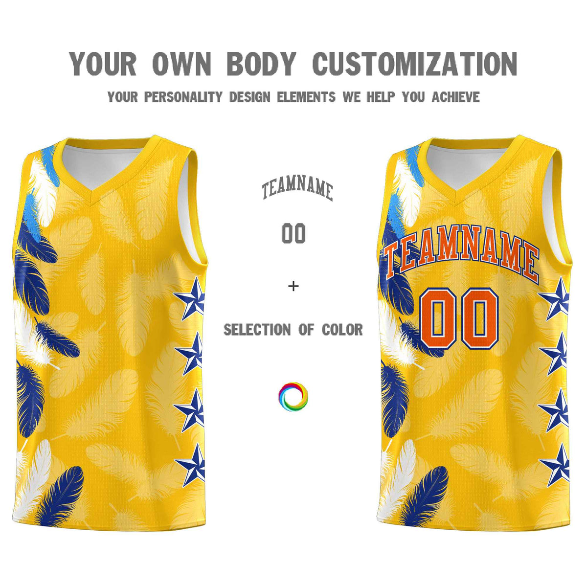 Custom Youth Basketball Jersey Gold Orange Feather Series Sports Uniform