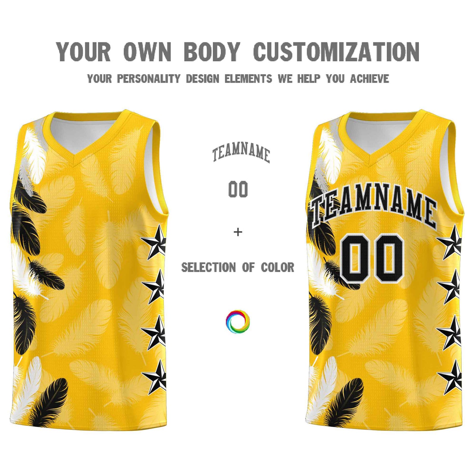 Custom Youth Basketball Jersey Gold Black Feather Series Sports Uniform