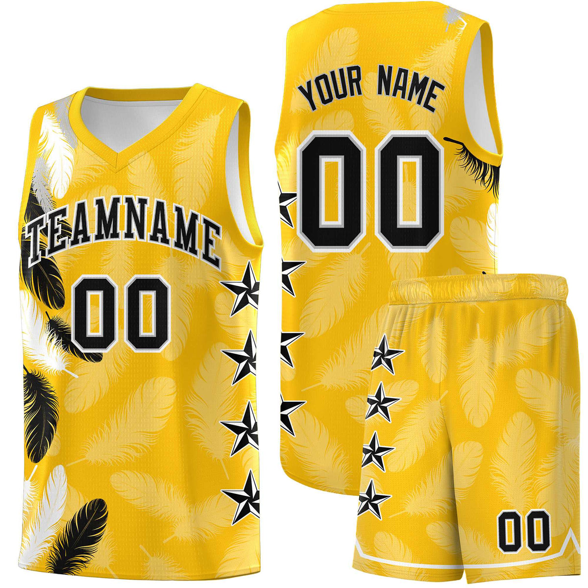 Custom Youth Basketball Jersey Gold Black Feather Series Sports Uniform