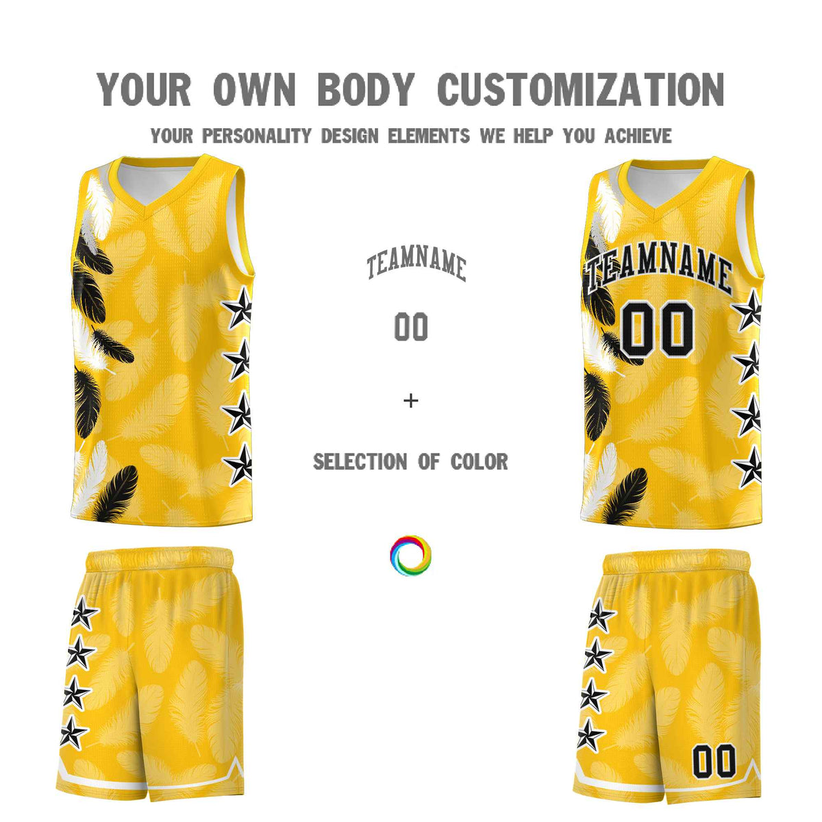 Custom Youth Basketball Jersey Gold Black Feather Series Sports Uniform