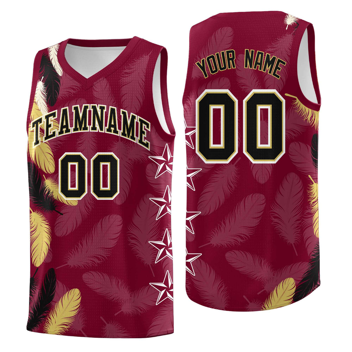 Custom Youth Basketball Jersey Crimson Black Feather Series Sports Uniform