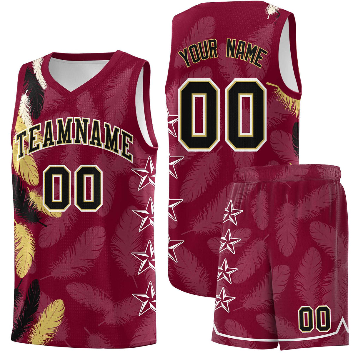 Custom Youth Basketball Jersey Crimson Black Feather Series Sports Uniform