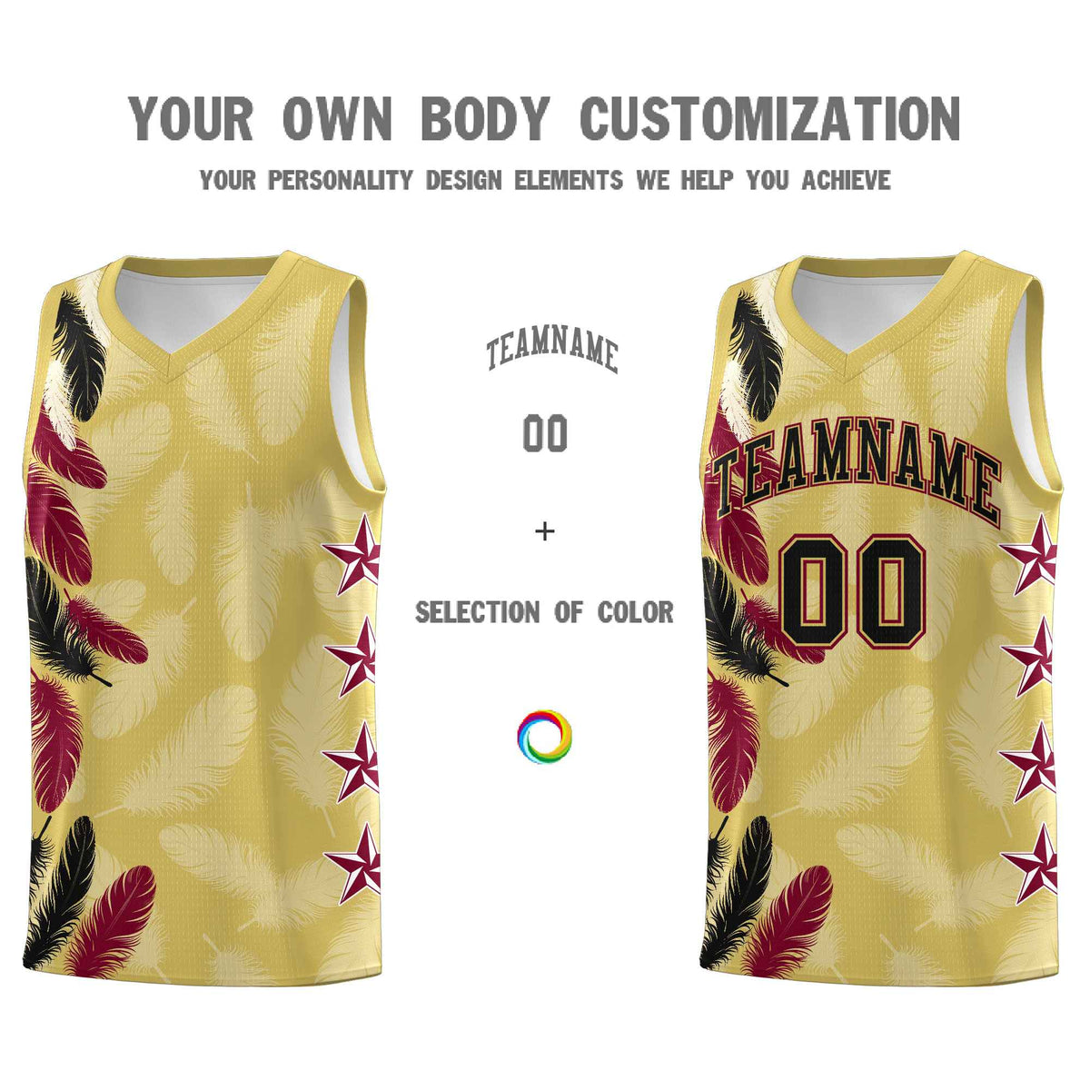 Custom Youth Basketball Jersey Old Gold Black Feather Series Sports Uniform