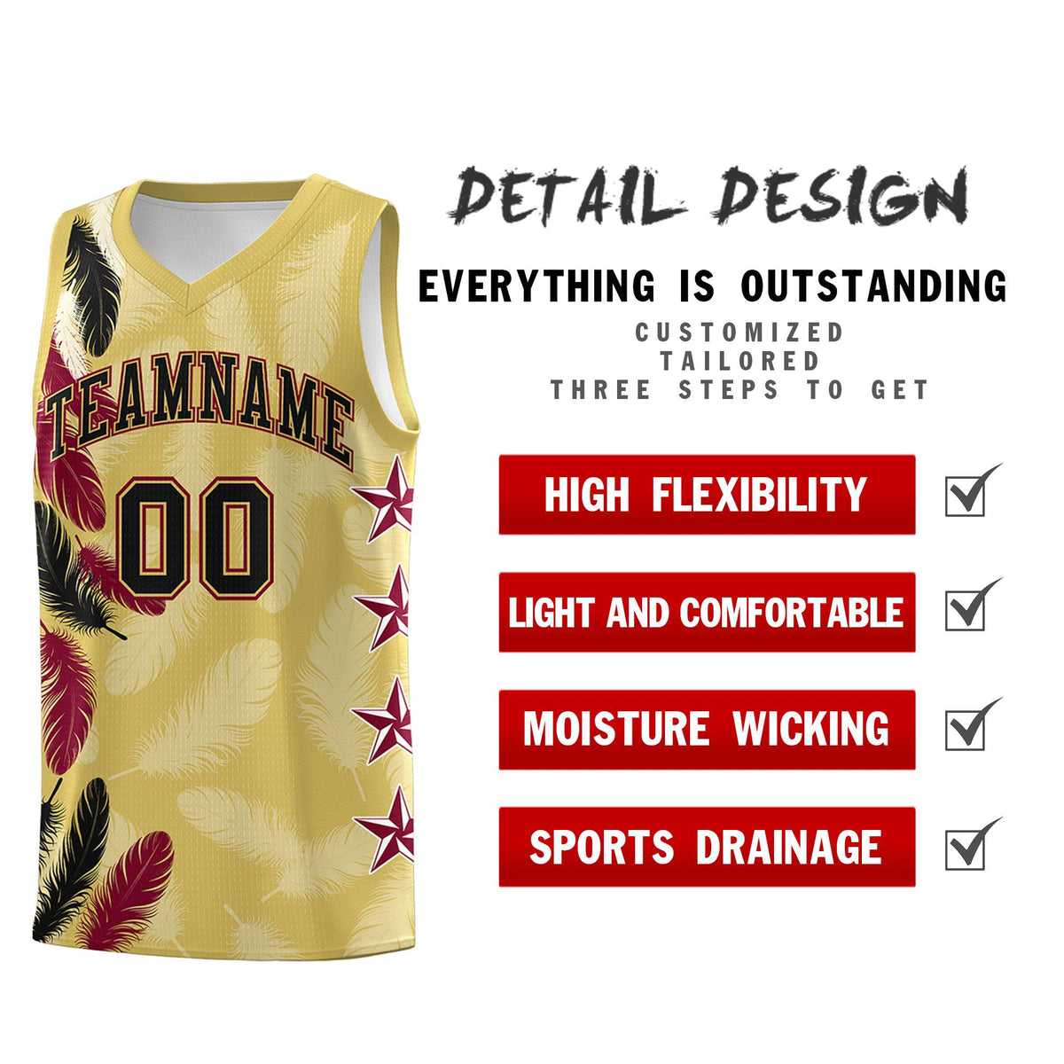 Custom Youth Basketball Jersey Old Gold Black Feather Series Sports Uniform