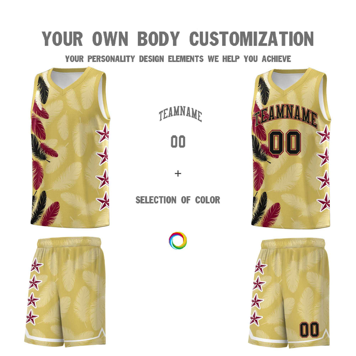 Custom Youth Basketball Jersey Old Gold Black Feather Series Sports Uniform