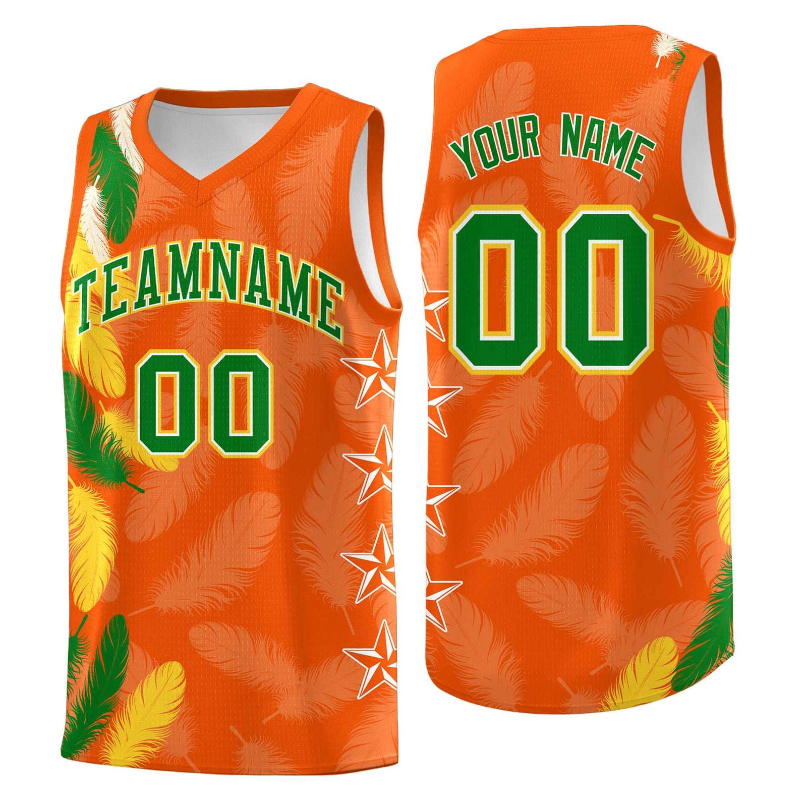 Custom Youth Basketball Jersey Orange Kelly Green Feather Series Sports Uniform