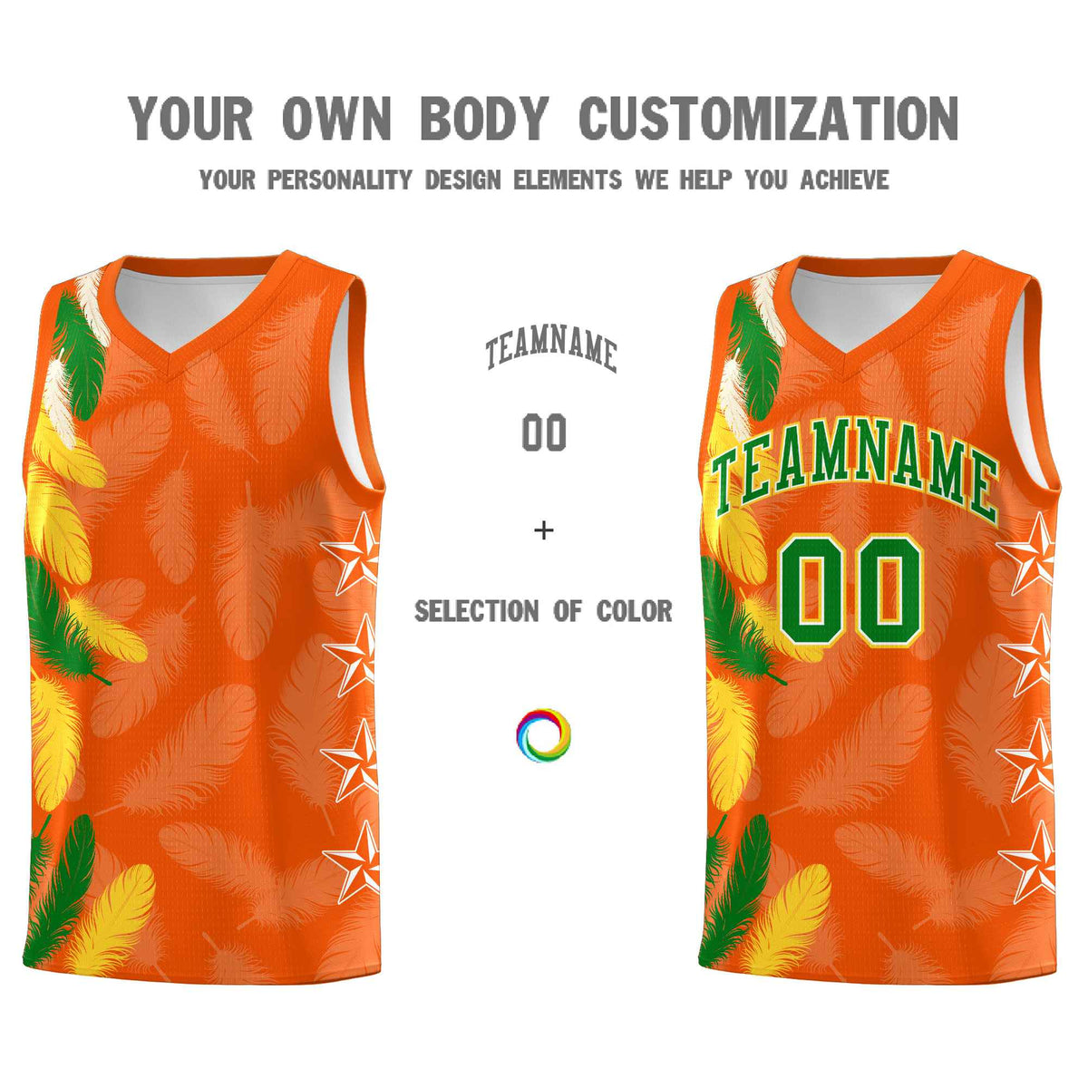Custom Youth Basketball Jersey Orange Kelly Green Feather Series Sports Uniform
