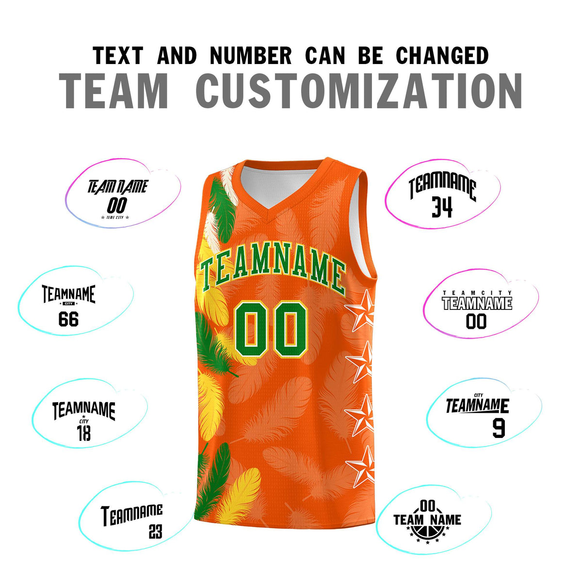 Custom Youth Basketball Jersey Orange Kelly Green Feather Series Sports Uniform