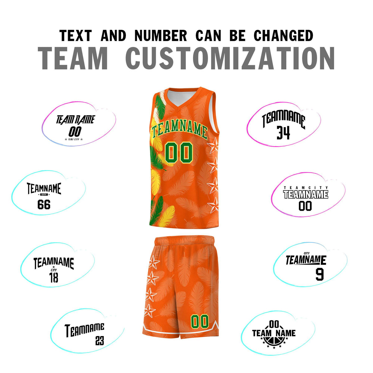 Custom Youth Basketball Jersey Orange Kelly Green Feather Series Sports Uniform
