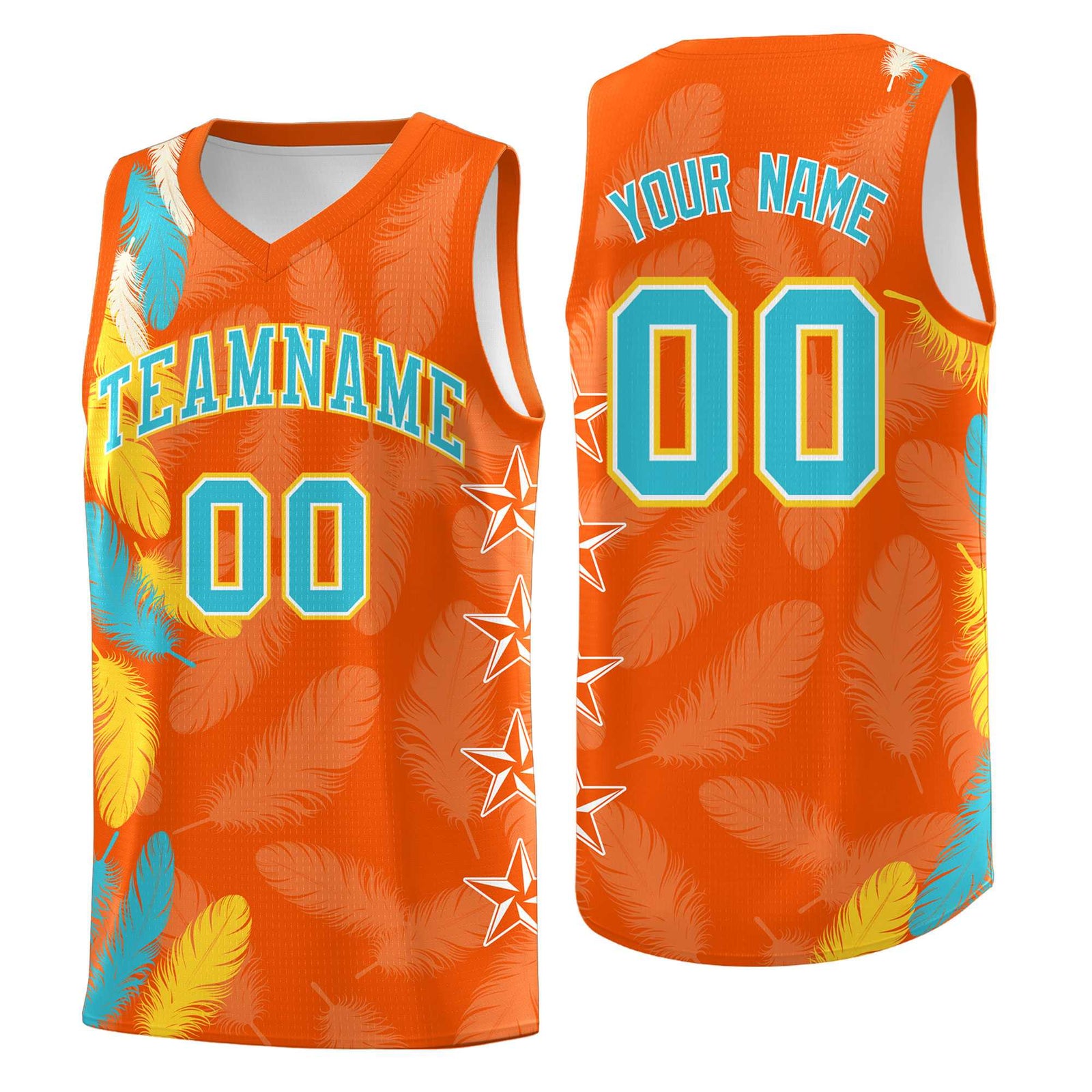 Custom Youth Basketball Jersey Orange Sky Blue Feather Series Sports Uniform
