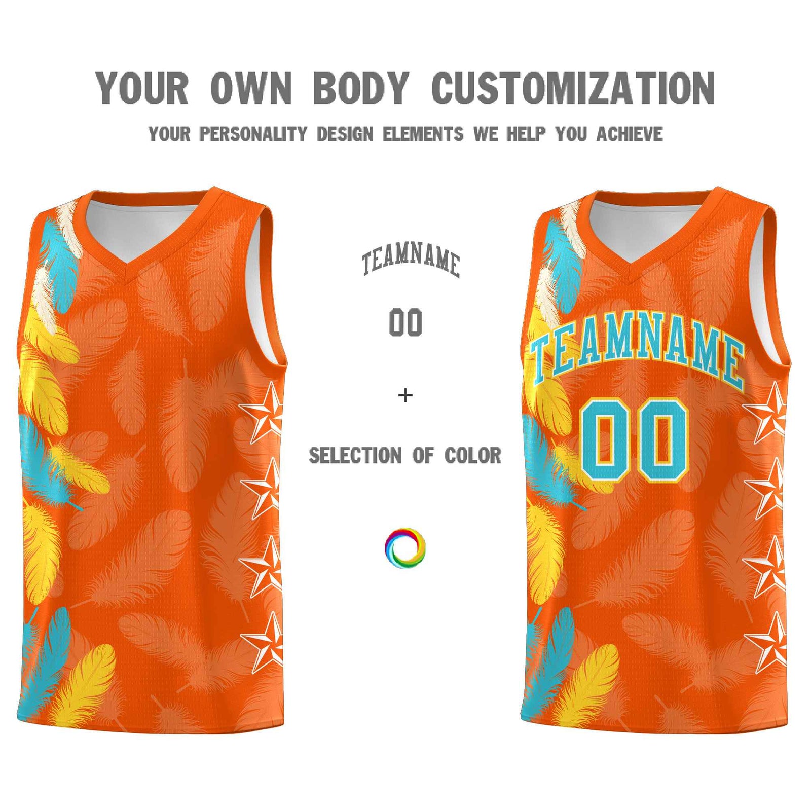 Custom Youth Basketball Jersey Orange Sky Blue Feather Series Sports Uniform