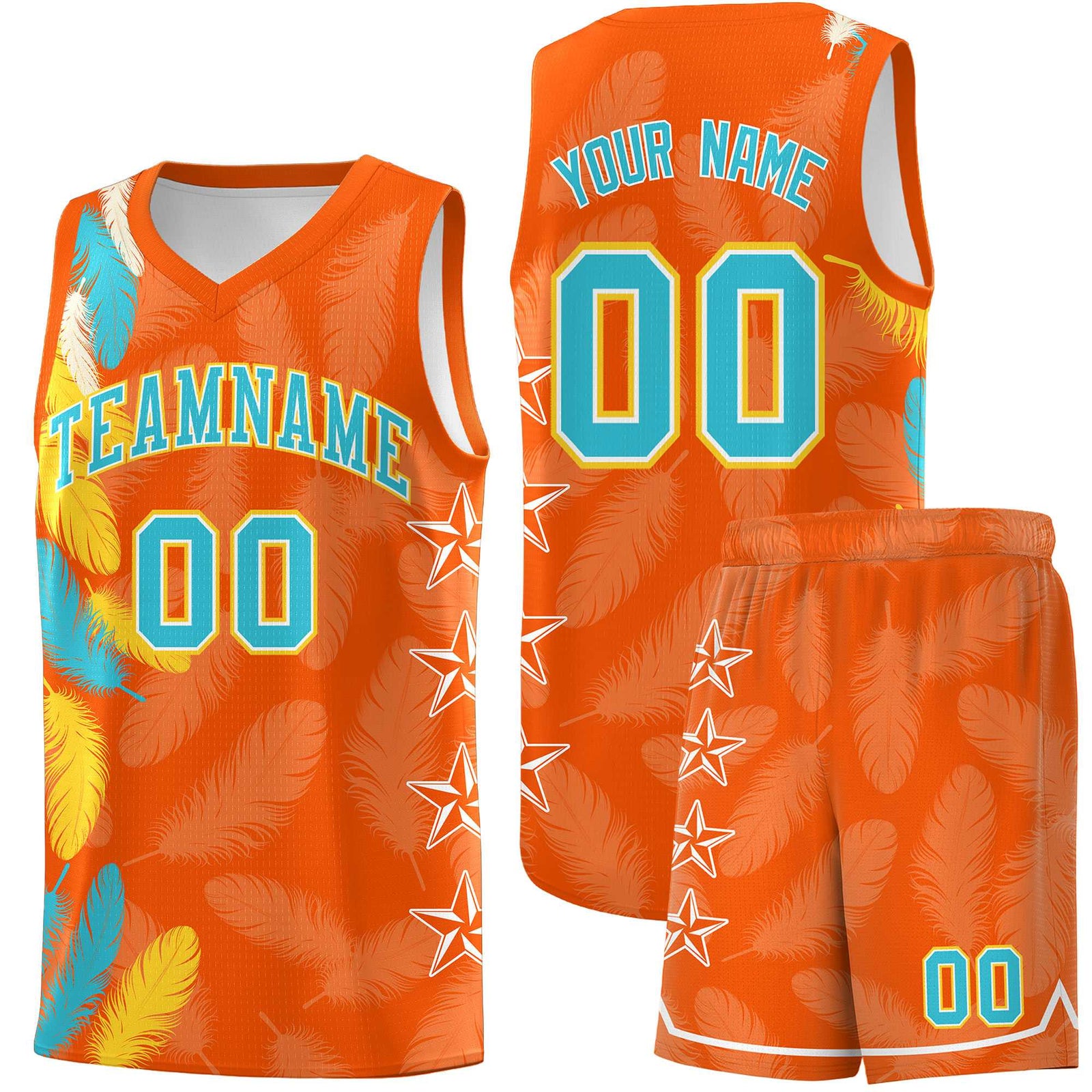 Custom Youth Basketball Jersey Orange Sky Blue Feather Series Sports Uniform