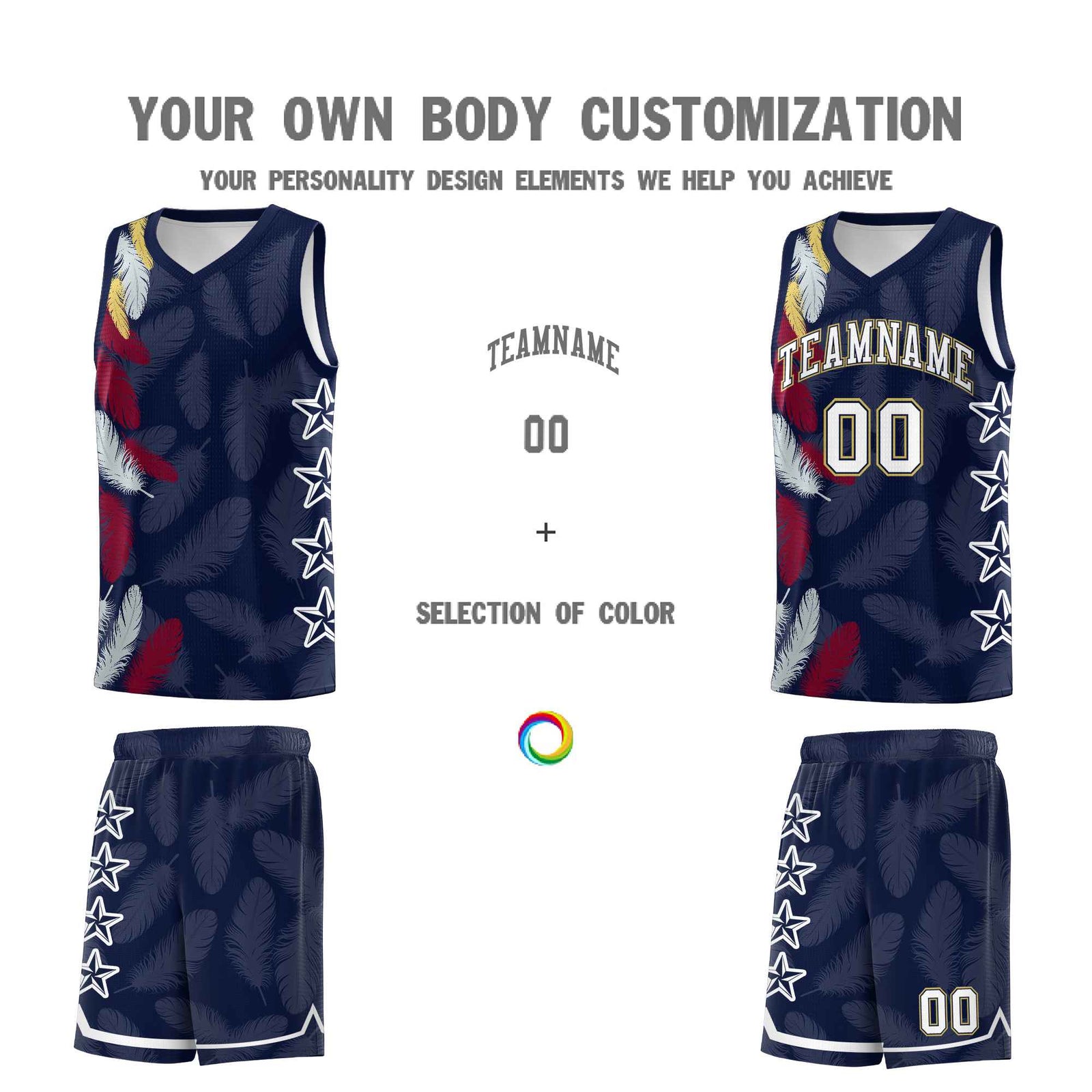 Custom Youth Basketball Jersey Navy White Feather Series Sports Uniform