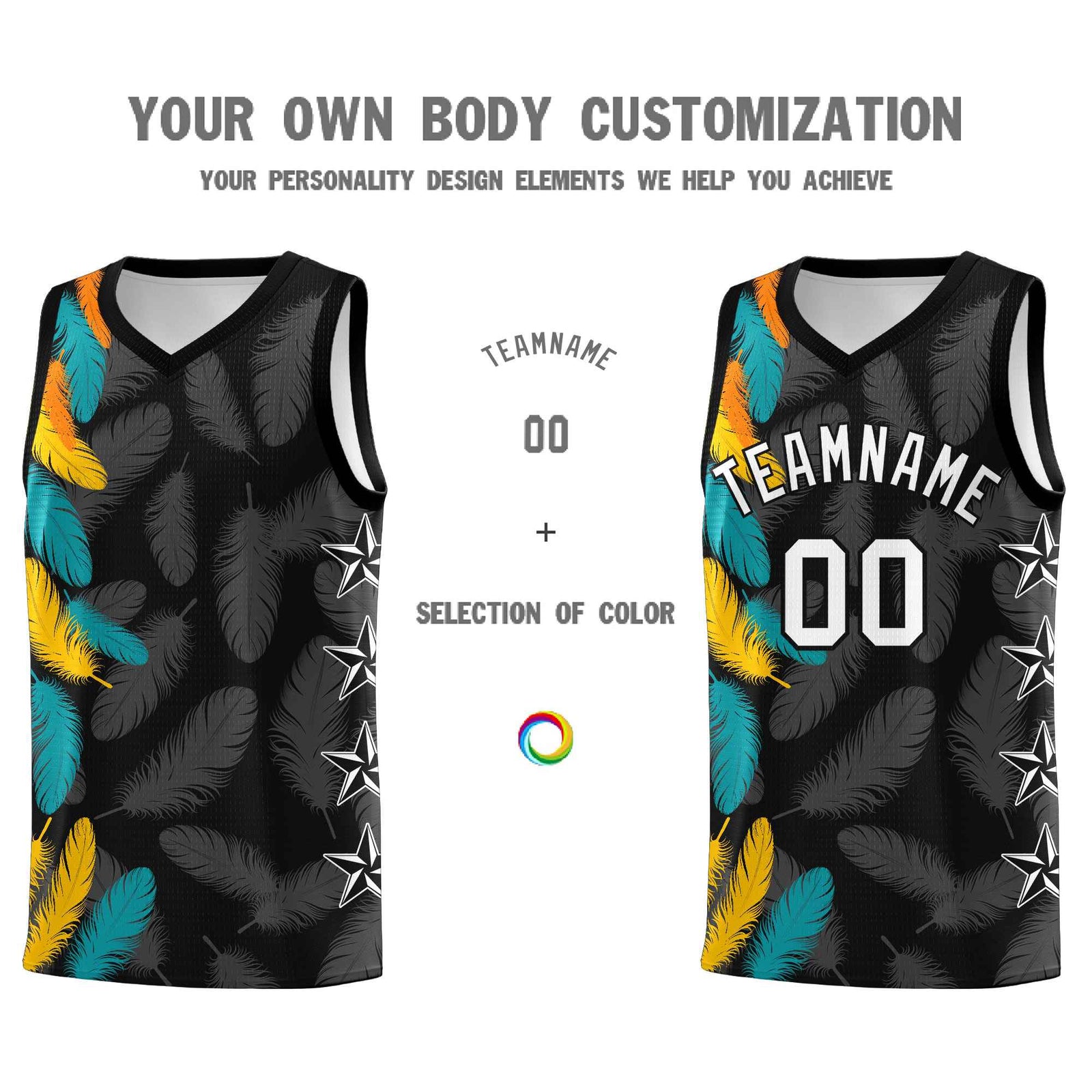 Custom Youth Basketball Jersey Black White Feather Series Sports Uniform