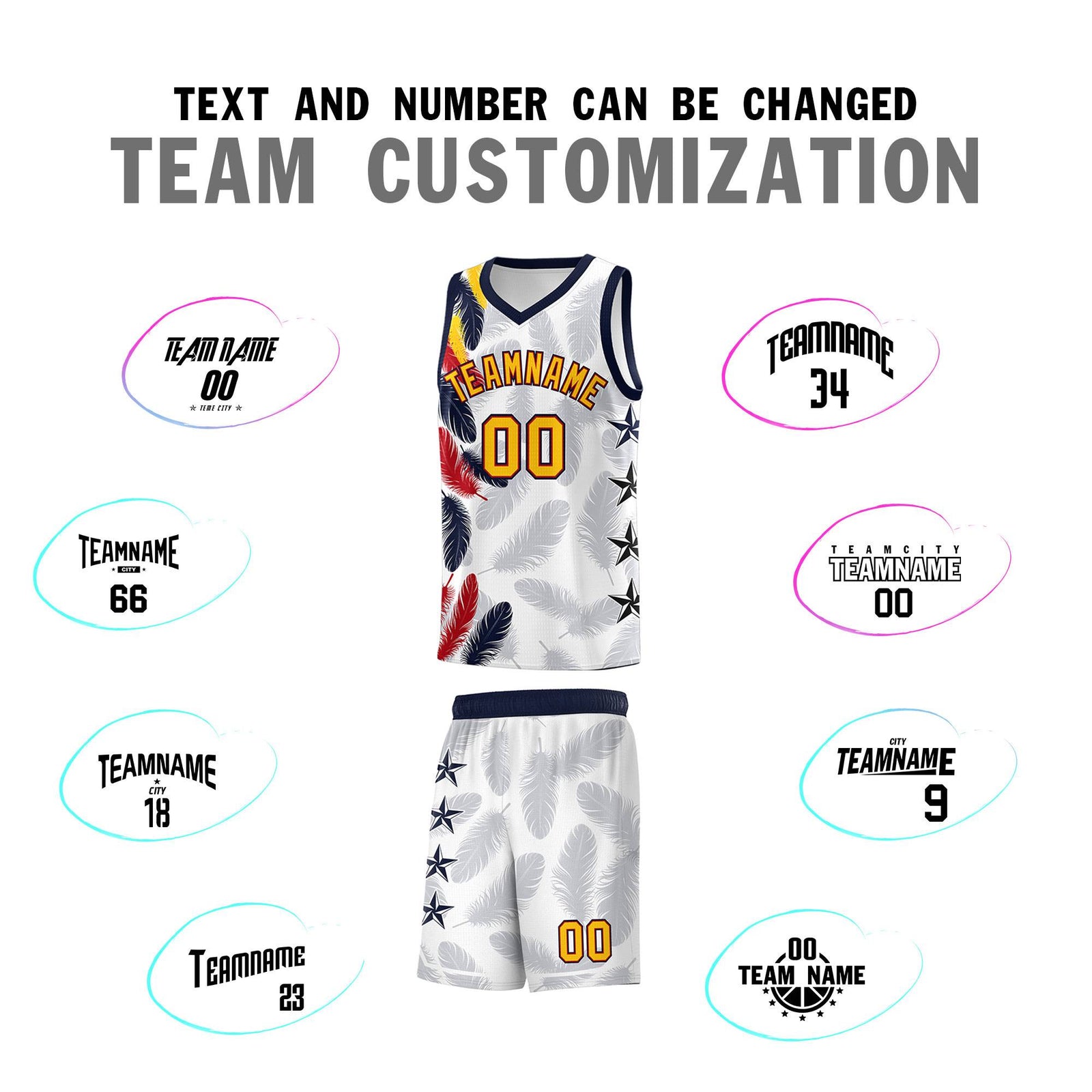 Custom Youth Basketball Jersey White Gold Feather Series Sports Uniform