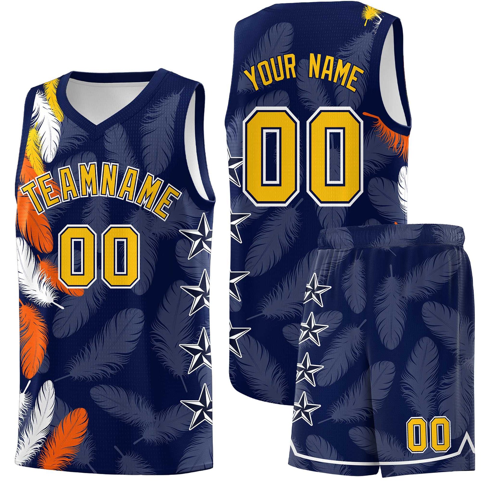 Custom Youth Basketball Jersey Navy Gold Feather Series Sports Uniform