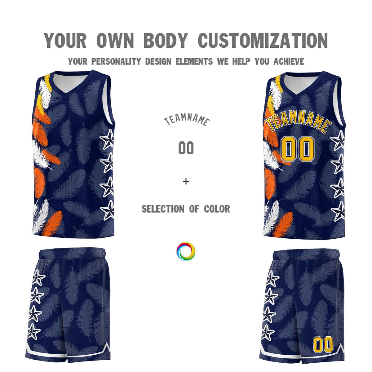 Custom Youth Basketball Jersey Navy Gold Feather Series Sports Uniform