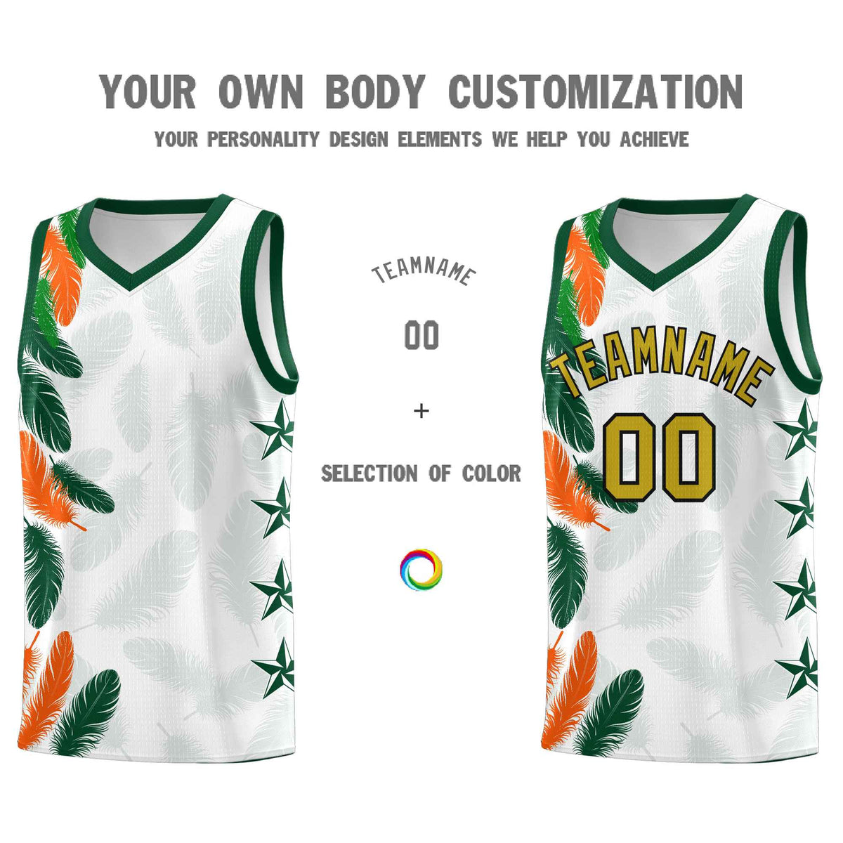 Custom Youth Basketball Jersey White Old Gold Feather Series Sports Uniform