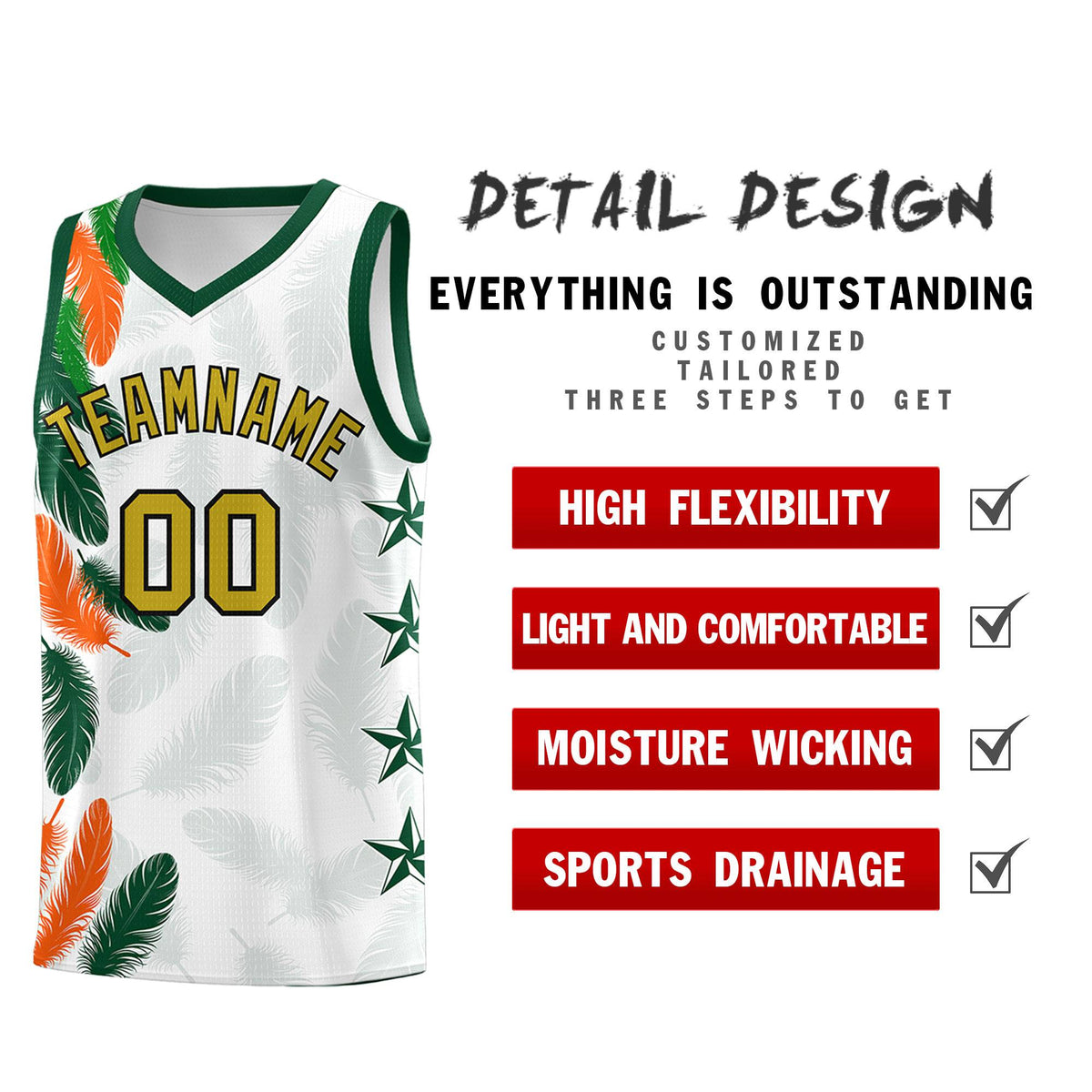 Custom Youth Basketball Jersey White Old Gold Feather Series Sports Uniform