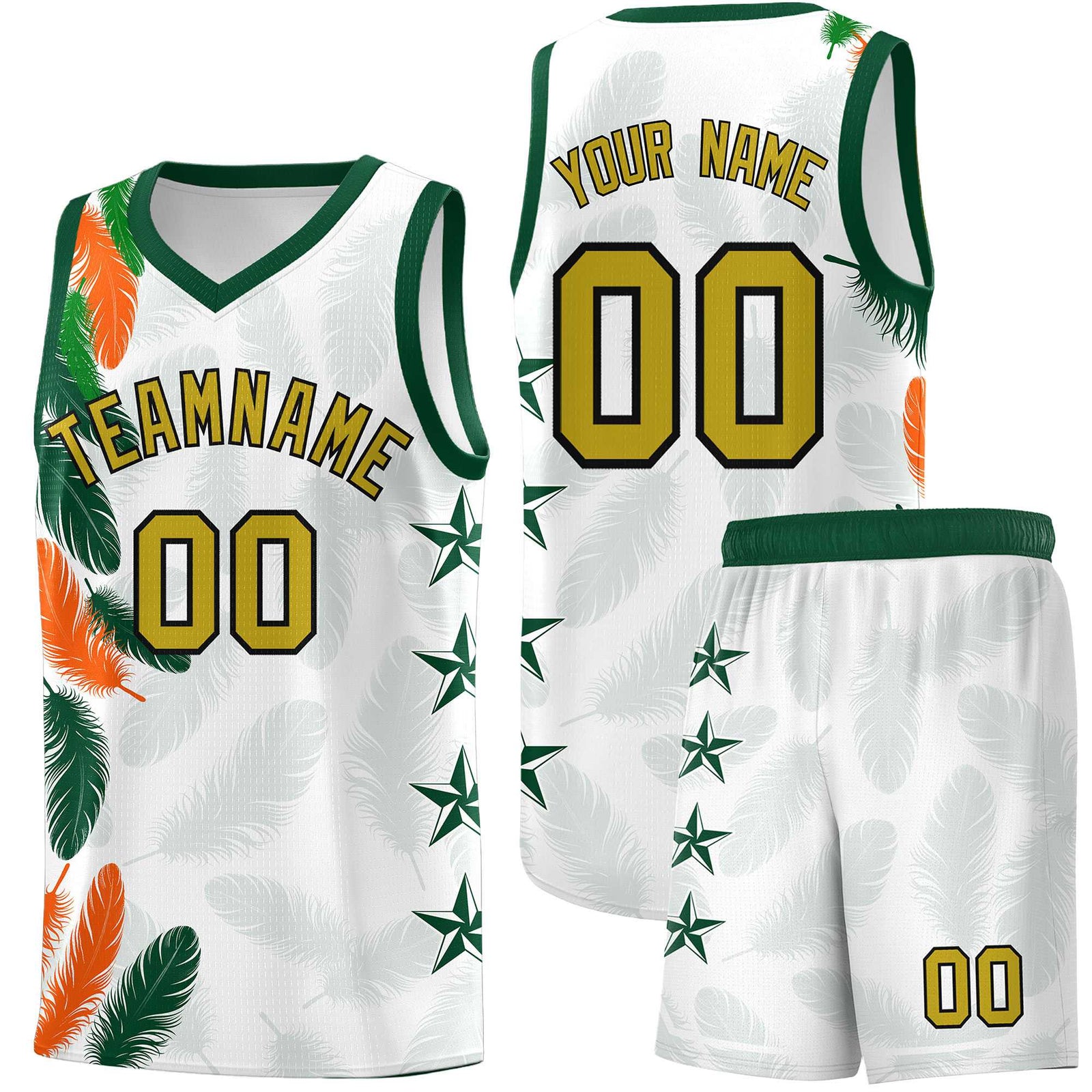 Custom Youth Basketball Jersey White Old Gold Feather Series Sports Uniform