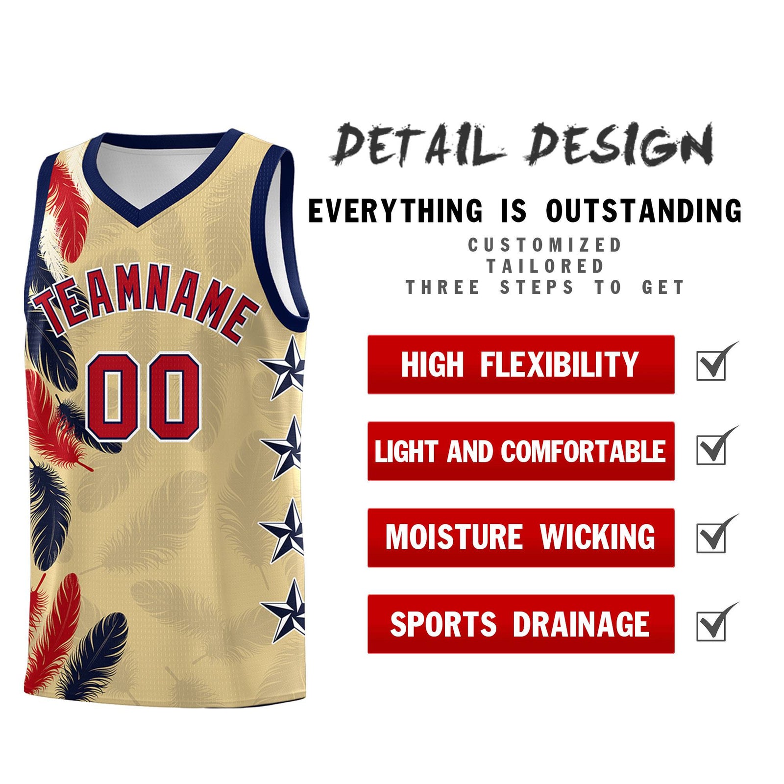 Custom Youth Basketball Jersey Khaki Red Feather Series Sports Uniform