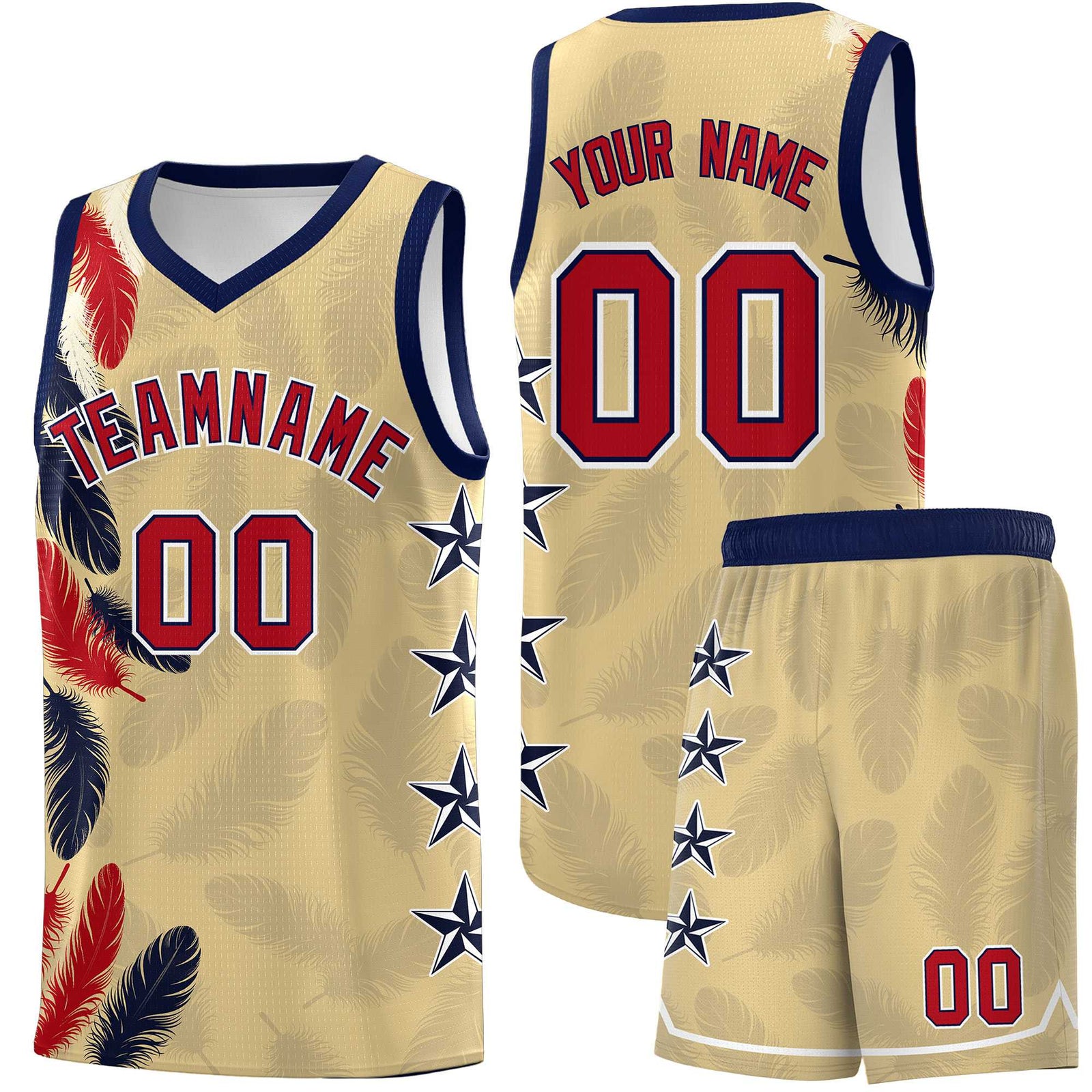 Custom Youth Basketball Jersey Khaki Red Feather Series Sports Uniform