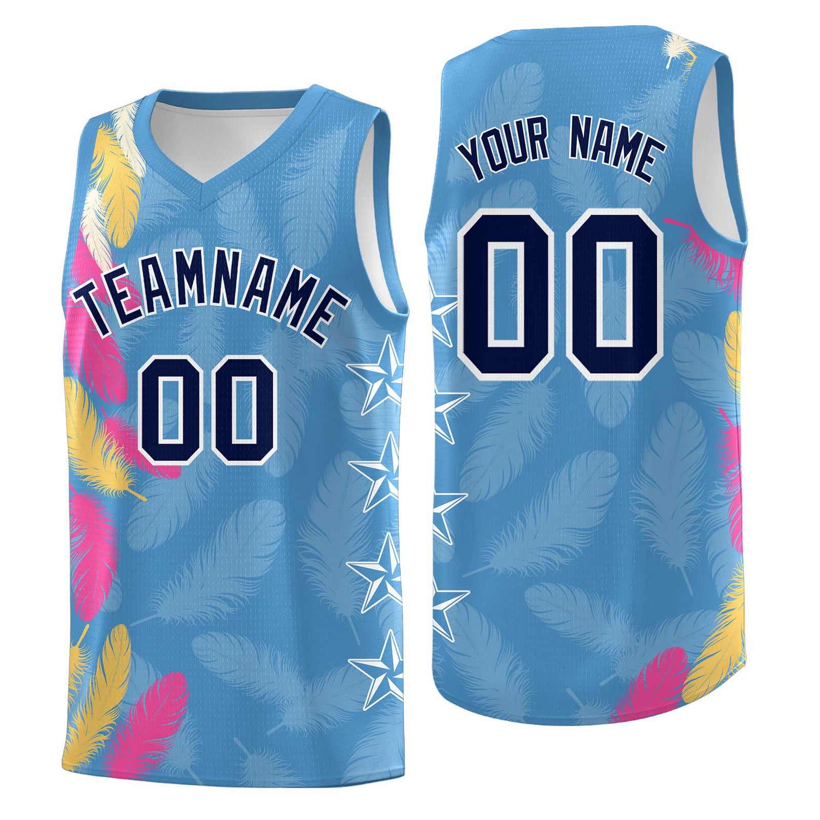 Custom Youth Basketball Jersey Light Blue Navy Feather Series Sports Uniform